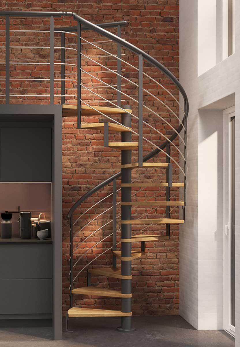 Escalier en colimaçon acier noir 11 marches chêne huilé Ø140, Montreal design - 2