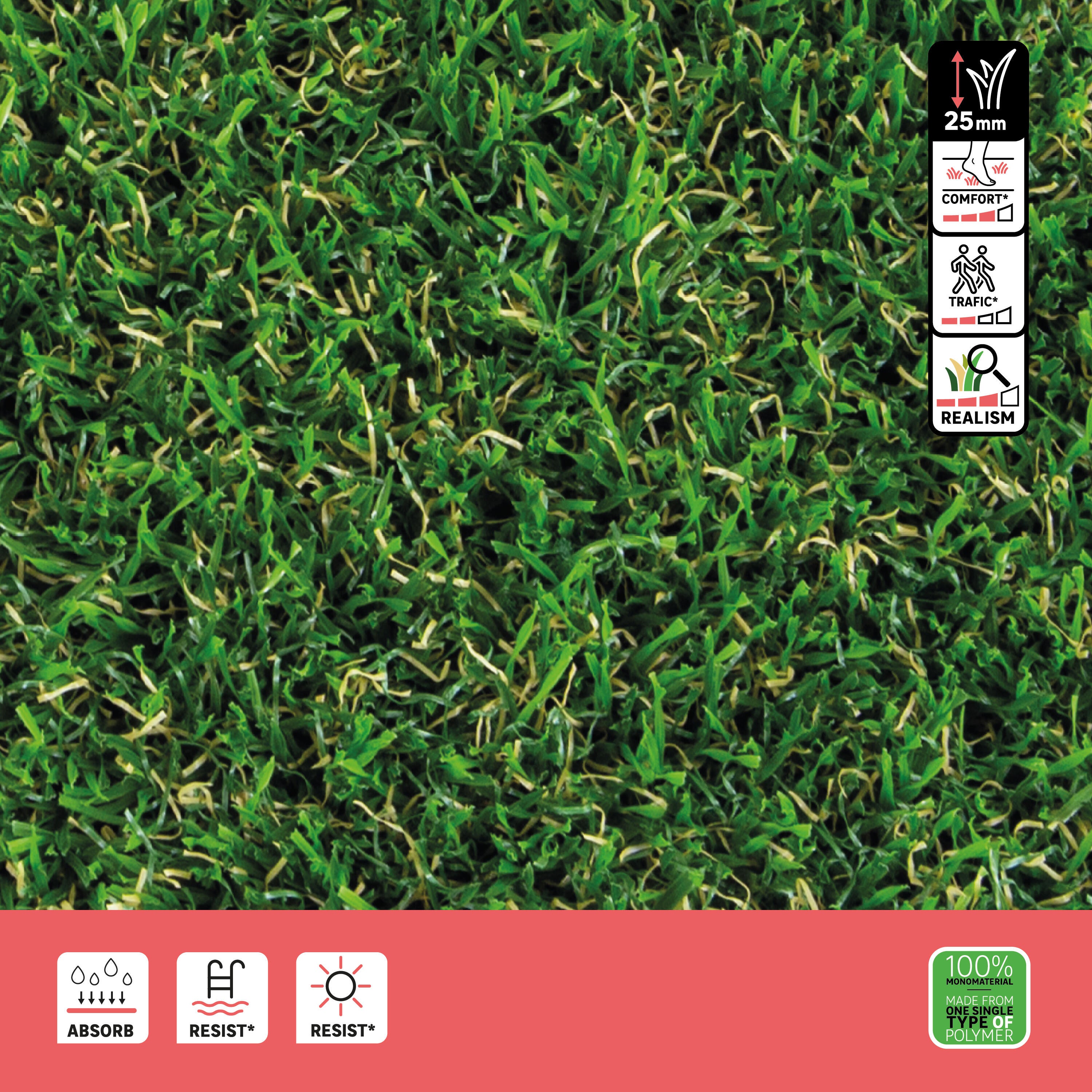 Rotolo di erba sintetica Sp 27 mm drenante e resistente ai raggi UV 5 x 1 m, 5 m² NATERIAL DEVA - 3