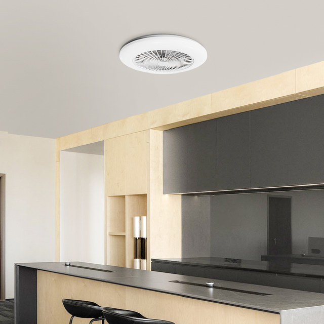 Ventoinha de teto com 7 pás invisíveis com fonte de luz motor DC d58 cm branco