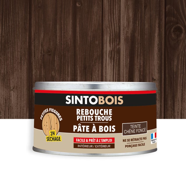 Pâte à bois Petits trous, solvantée SINTO chêne foncé 250 g