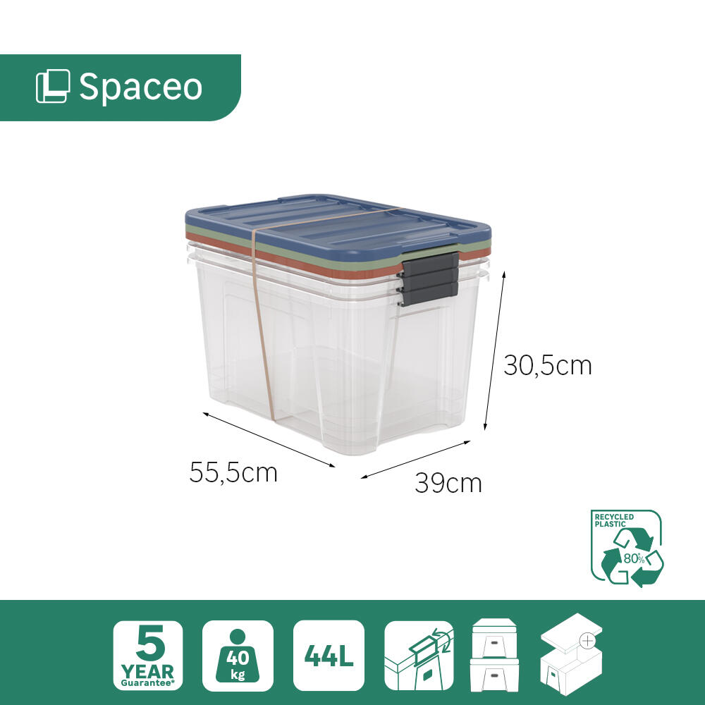 Conjunto 3 caixas de arrumação PVC multicor 44L 55,5x39x30,5 cm Spaceo - 7