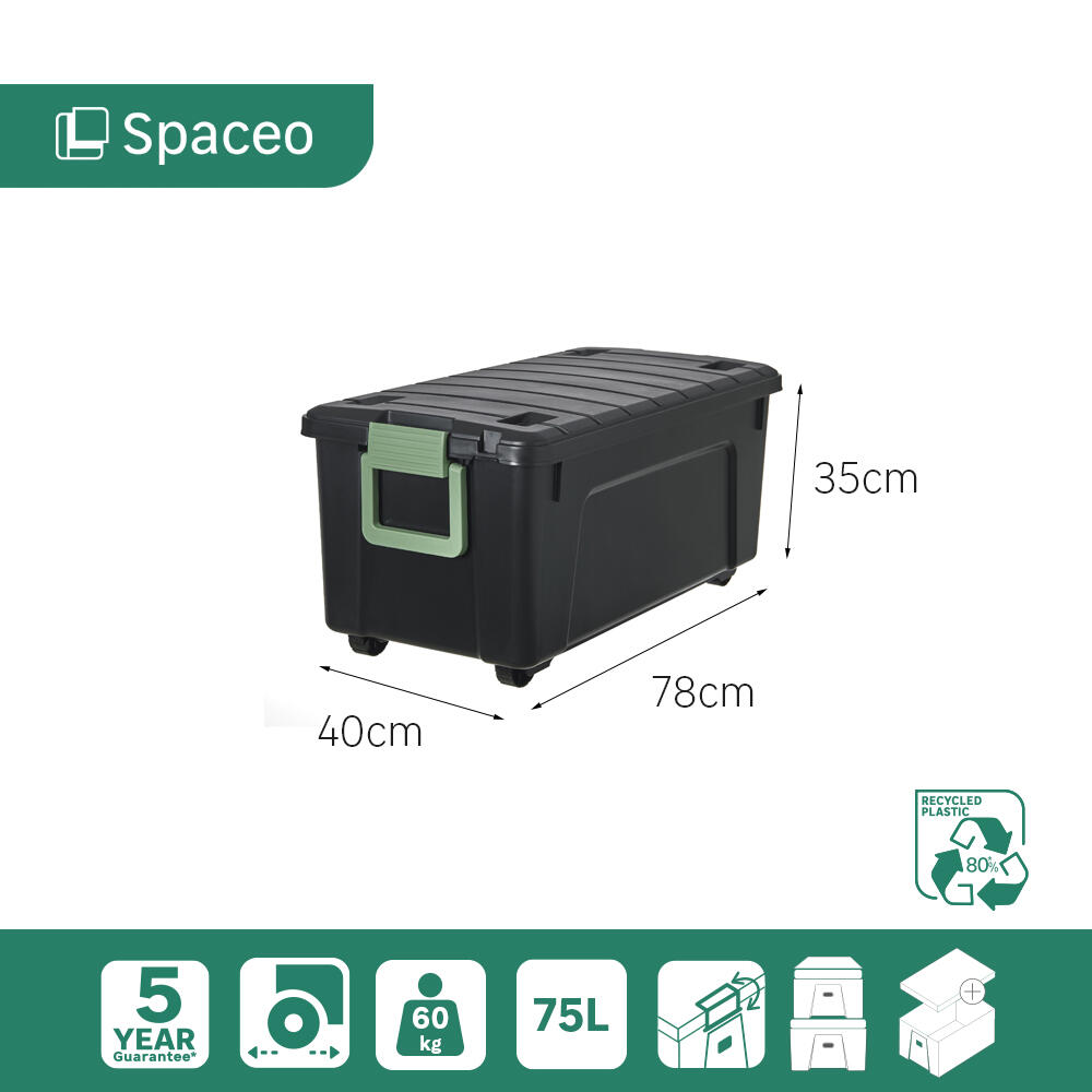 Caixa de arrumação com rodas PVC preto 75L 78x40x35 cm Spaceo - 6
