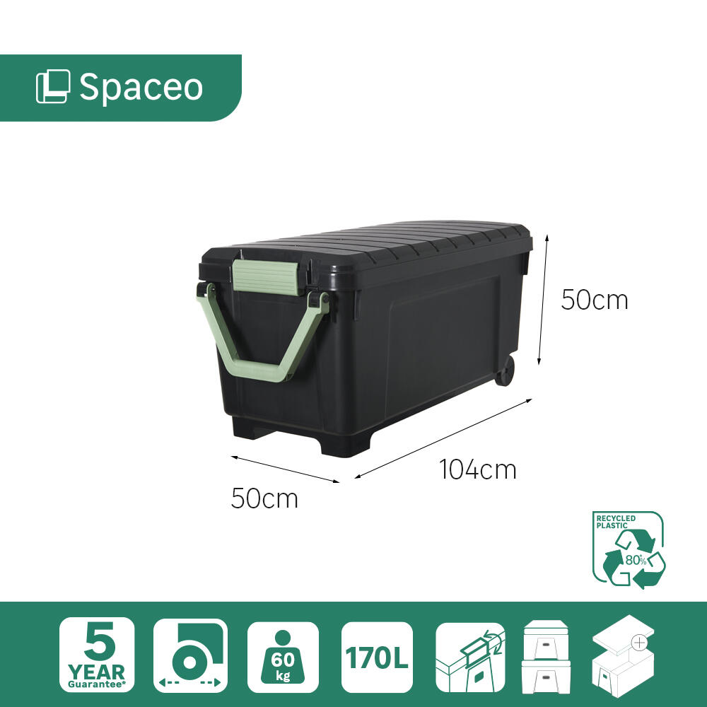 Caja de plástico reciclado negro con ruedas capacidad 170L  medidas 104x50x50 cm - 3