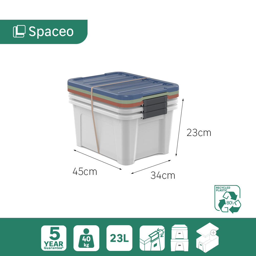 Conjunto 3 caixas de arrumação PVC multicor 24L 45x34x23 cm Spaceo - 7