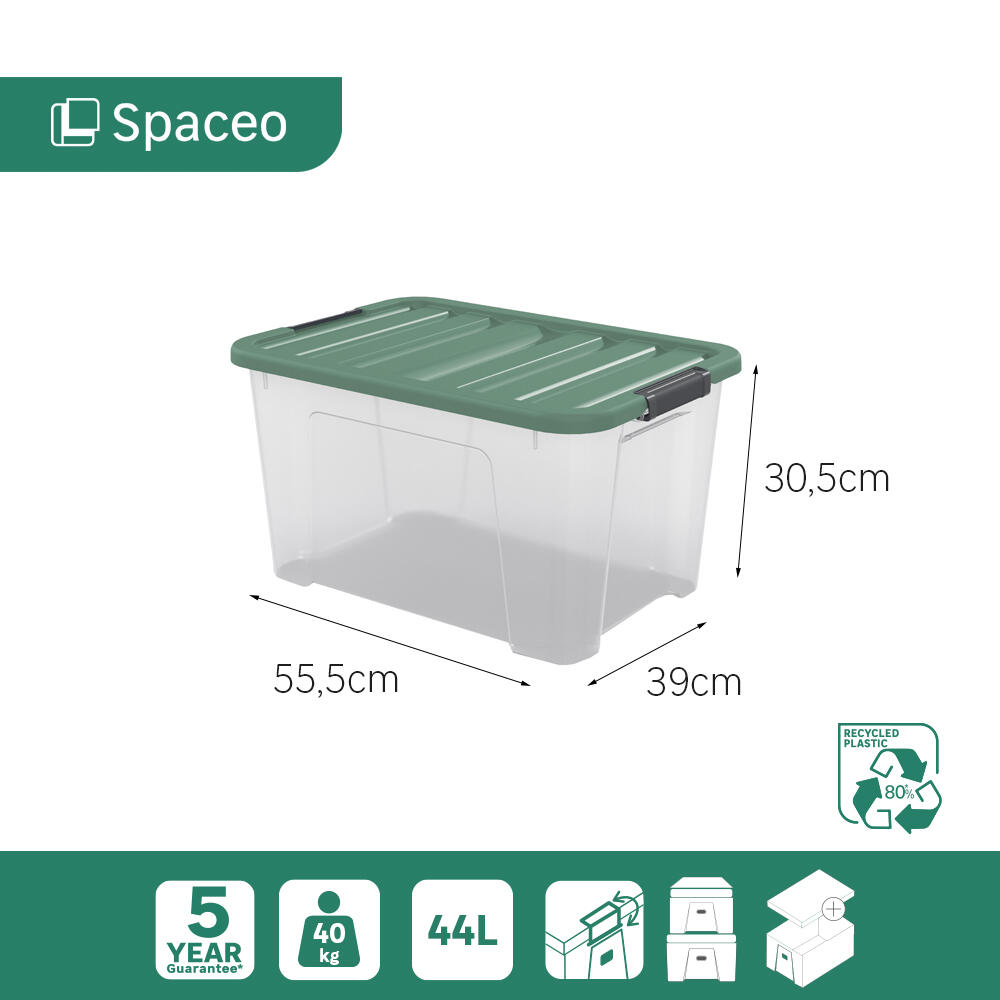 Caja de plástico reciclado transparente capacidad 44L medidas 55x30.5x39 cm - 9