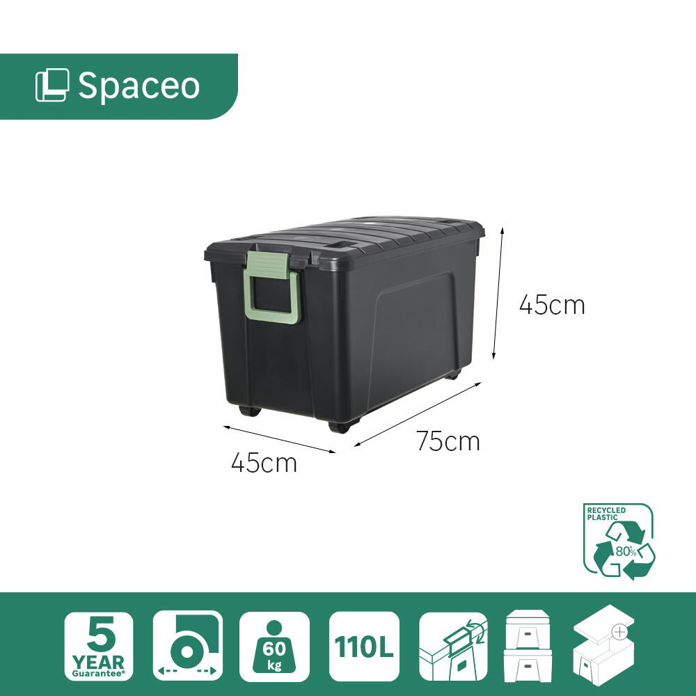 Caixa de arrumação com rodas PVC preto 110L 75x45x45 cm Spaceo - 6