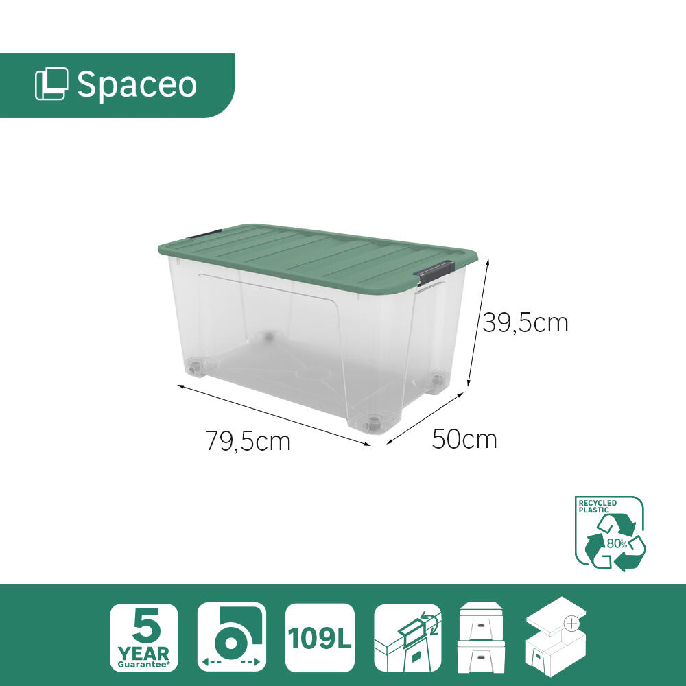 Caja de plástico reciclado transparente capacidad 109L medidas 79.5x39.5x50 cm - 8
