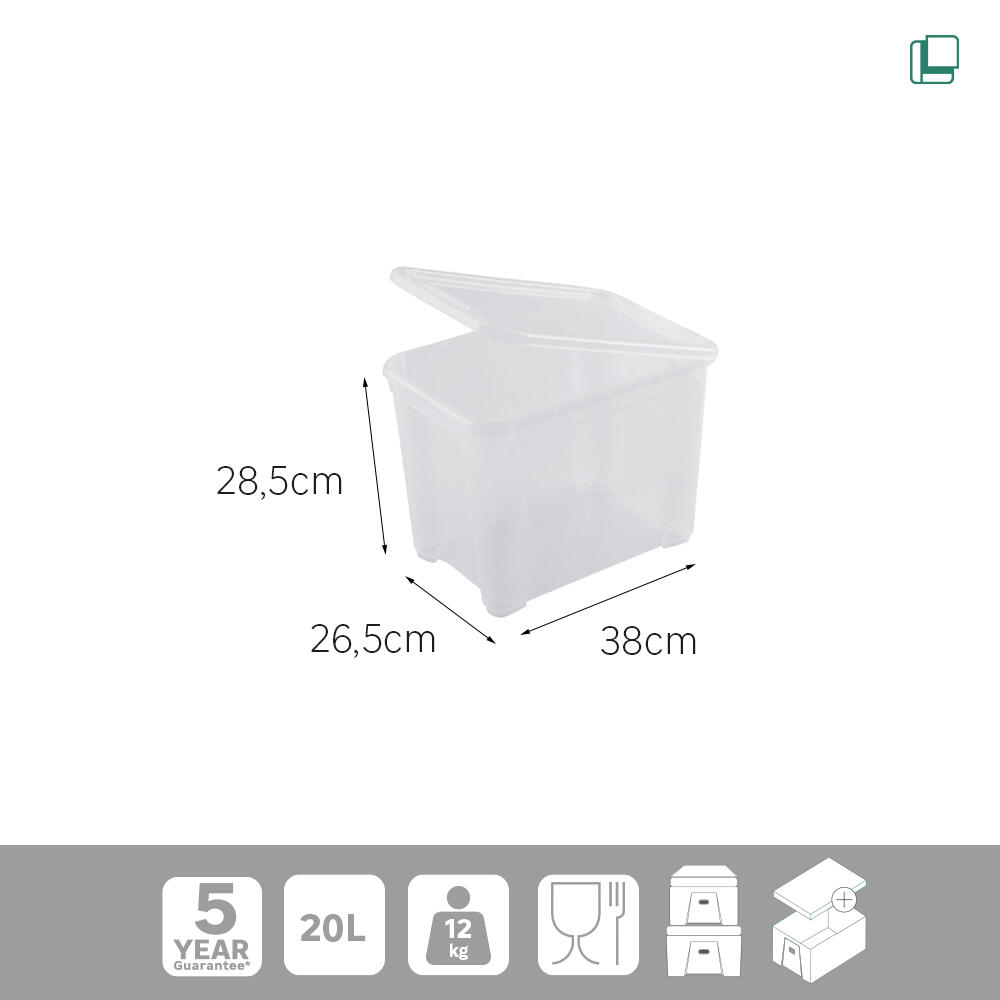 Caja con tapa transparente capacidad de 20 L medidas 38x28.5x26.5 cm - 5
