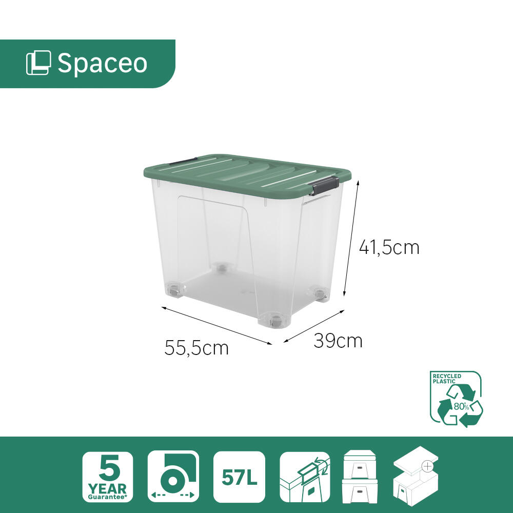 Caja de plástico reciclado transparente con ruedas capacidad 57L medidas 55x41x39 cm - 9