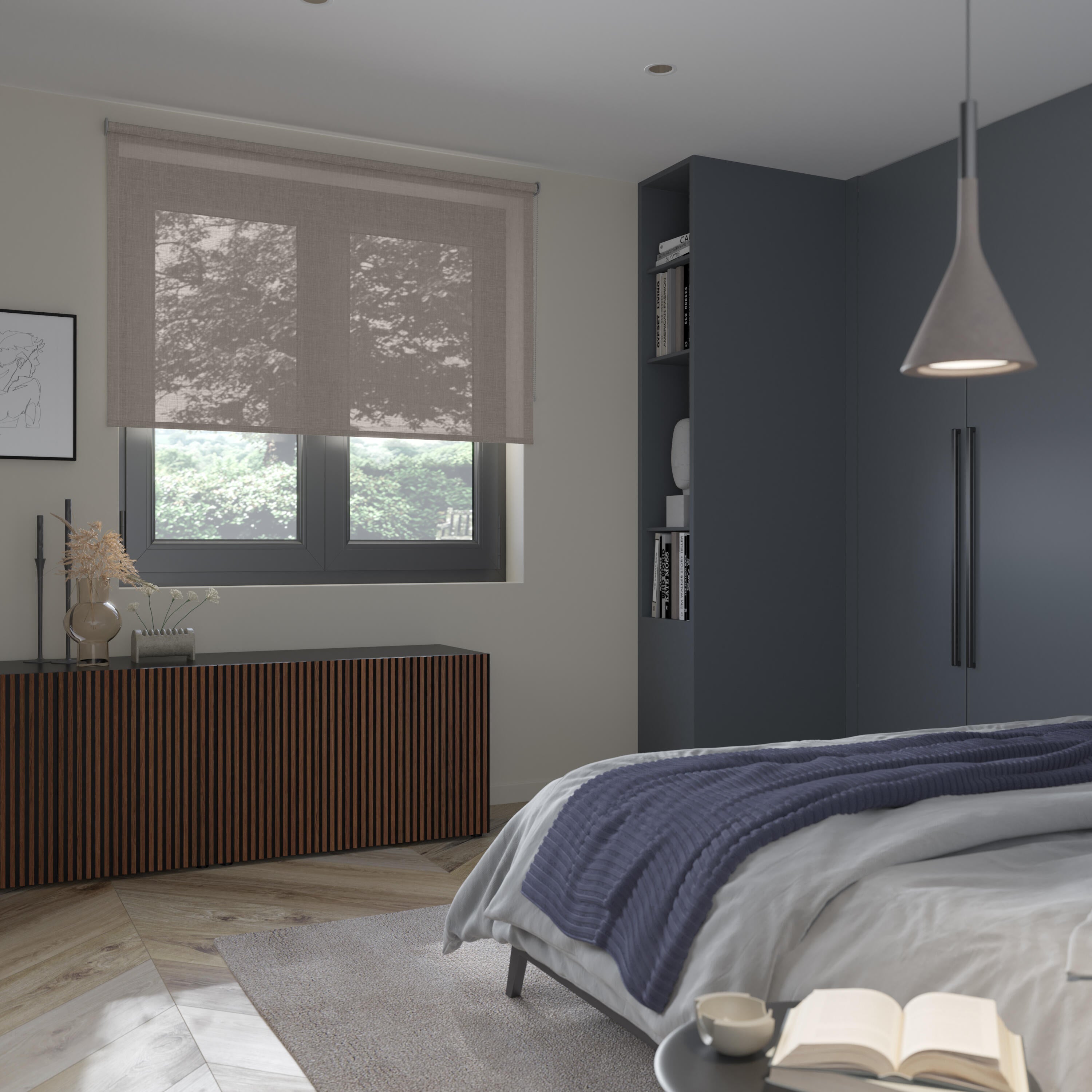 Estor enrollable screen 10% térmico Puebla de 105x250 poliéster liso crema INSPIRE con cadena - 8