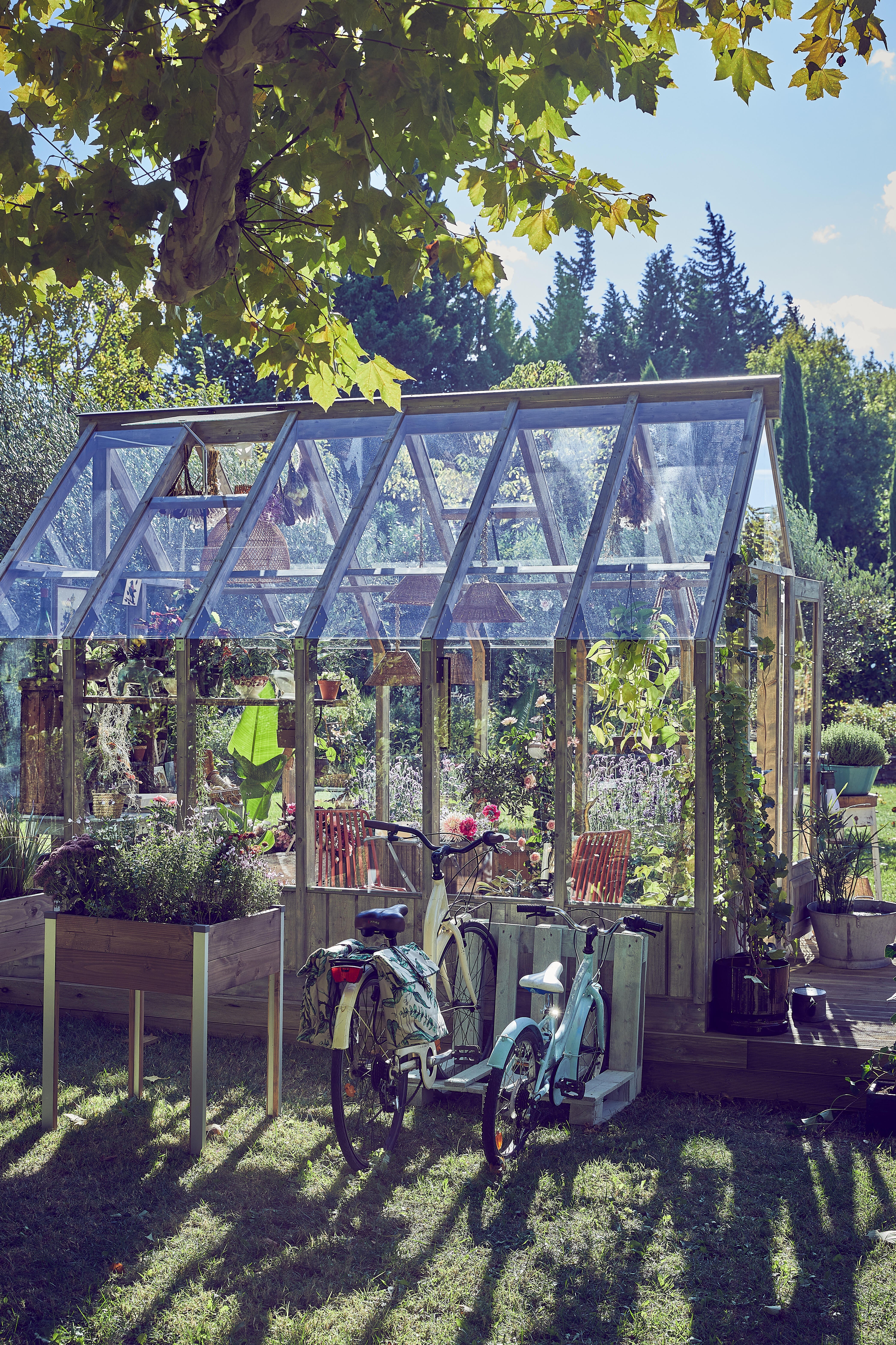 Serre bois PALMAKO Emilia autoclave gris, 8.2 m² verre trempé - 8