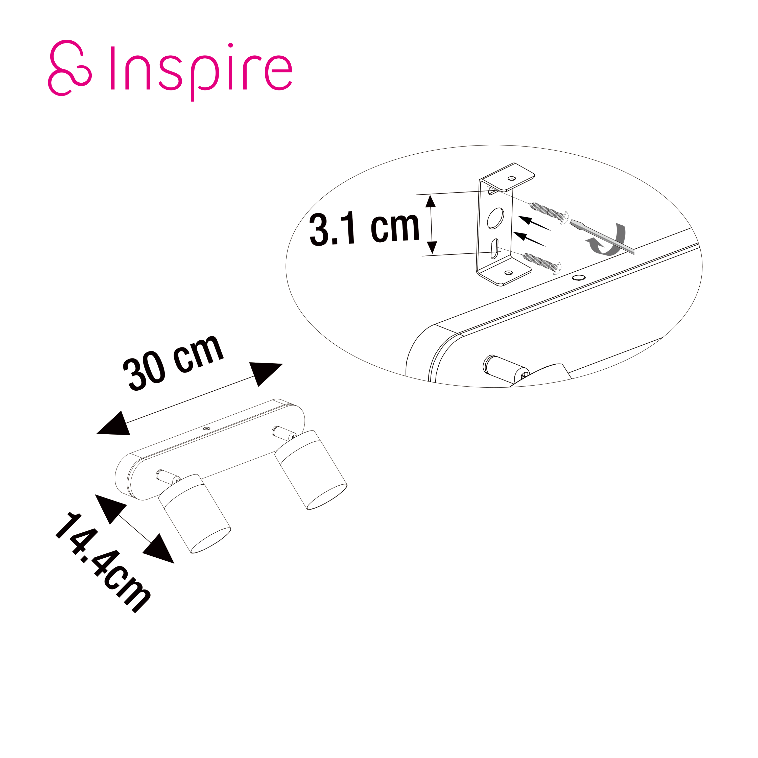 Rampe 2 spots salle de bain Malabe GU10 max 10W, bois / métal noir,  INSPIRE - 4