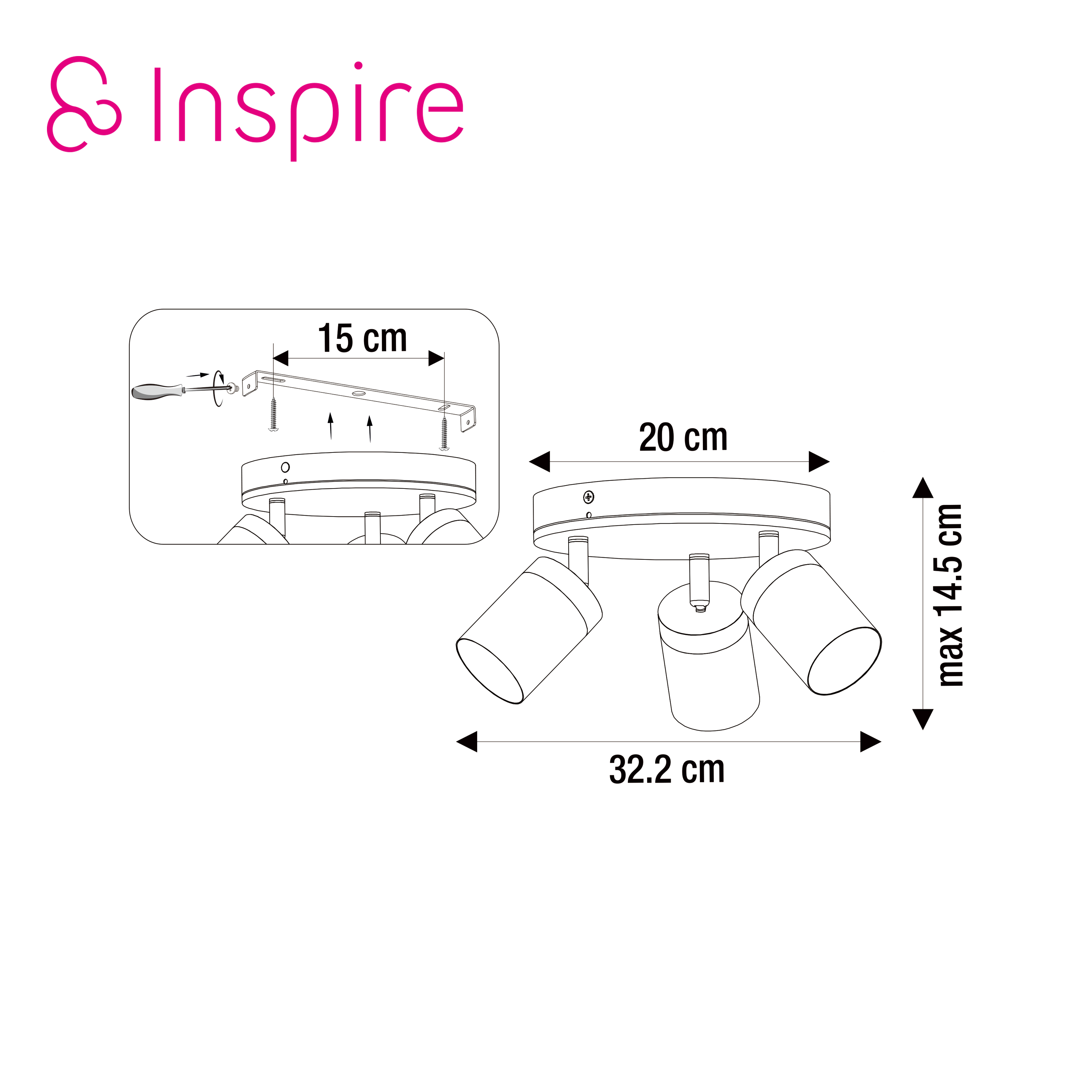 Plafon Malabe z reflektorkami 3xGU10 10W biało-drewniany IP44 Inspire - 4