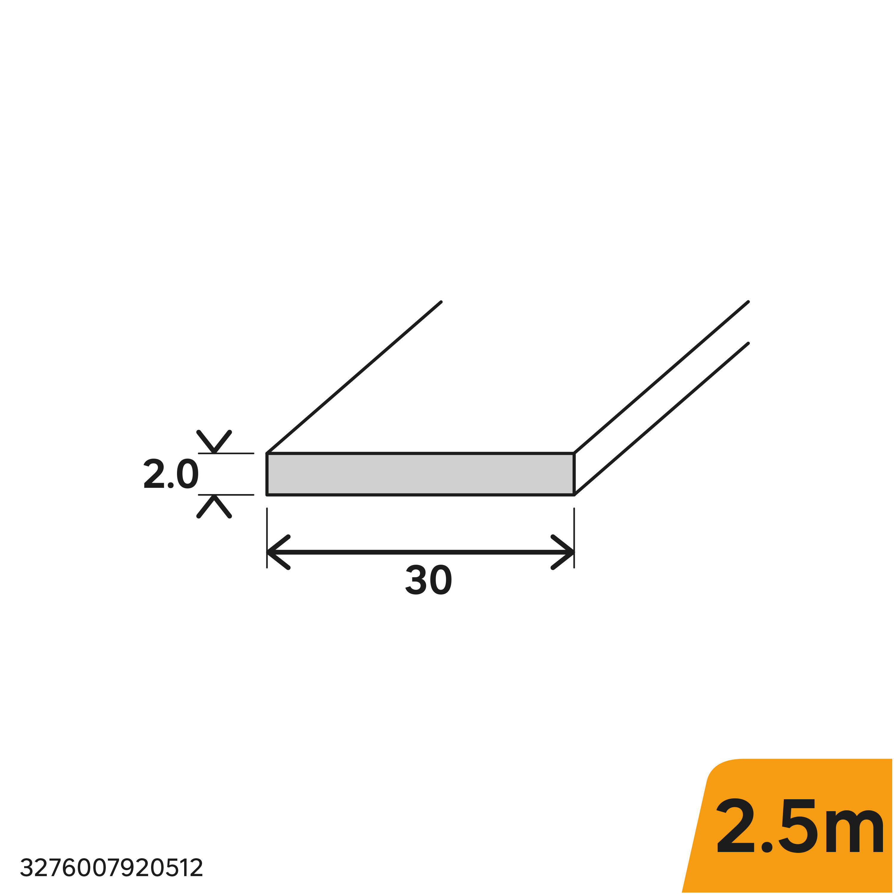 Profilé plat aluminium laqué l.30 mm x L.2,5 m gris  - 2