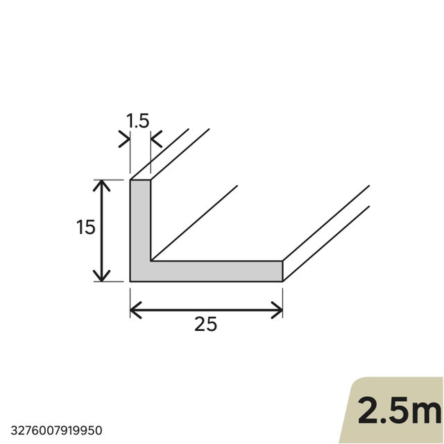 Cornière d'angle aluminium brut 25x15 mm x L.2,5 m 