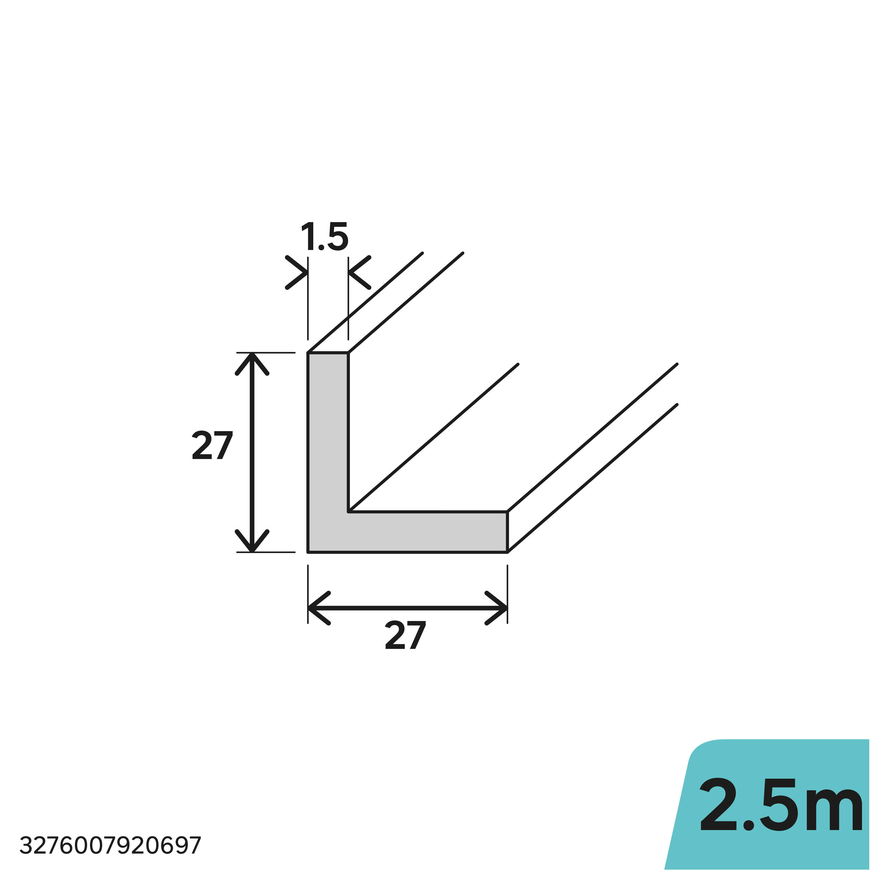 Cornière d'angle perforée acier galvanisé 27x27 mm x L.2,5 m  - 3