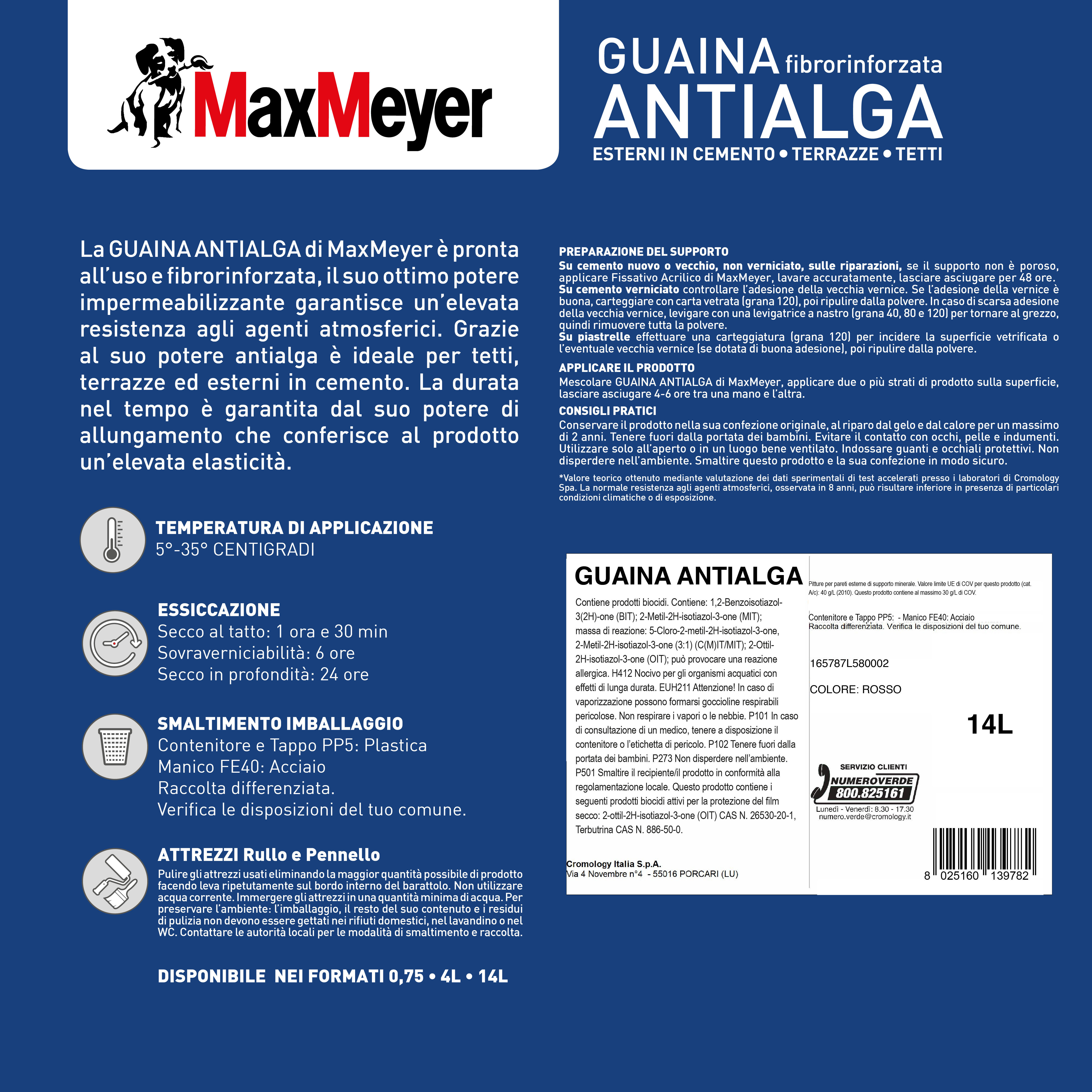 Maxmeyer Impermeabilizzante MAXMEYER GUAINA ANTIALGA PLUS rosso 14 L | Leroy Merlin
