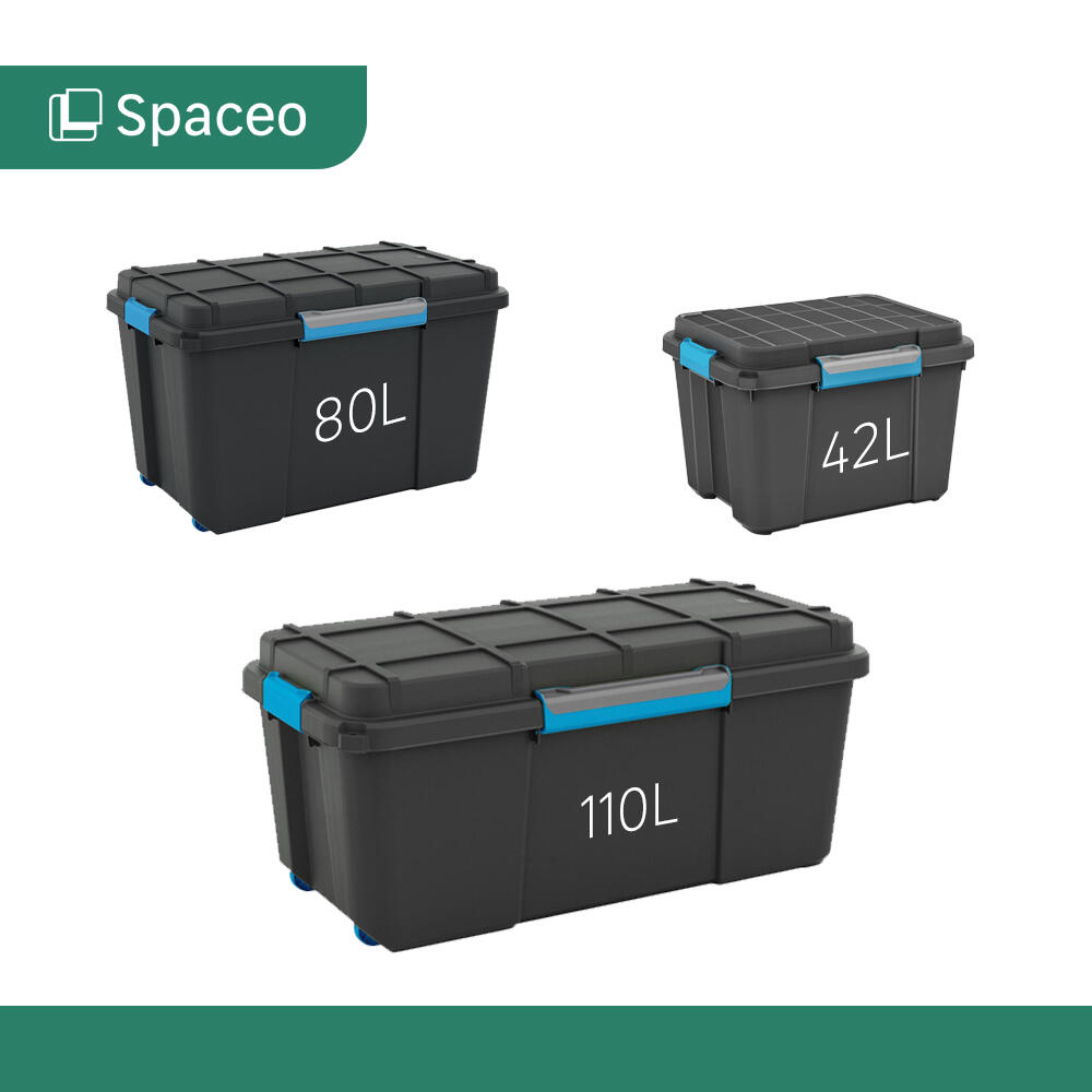 Caja de plástico reciclado hermética en negro capacidad 110L  medidas 73.5x44.5x46 cm - 7