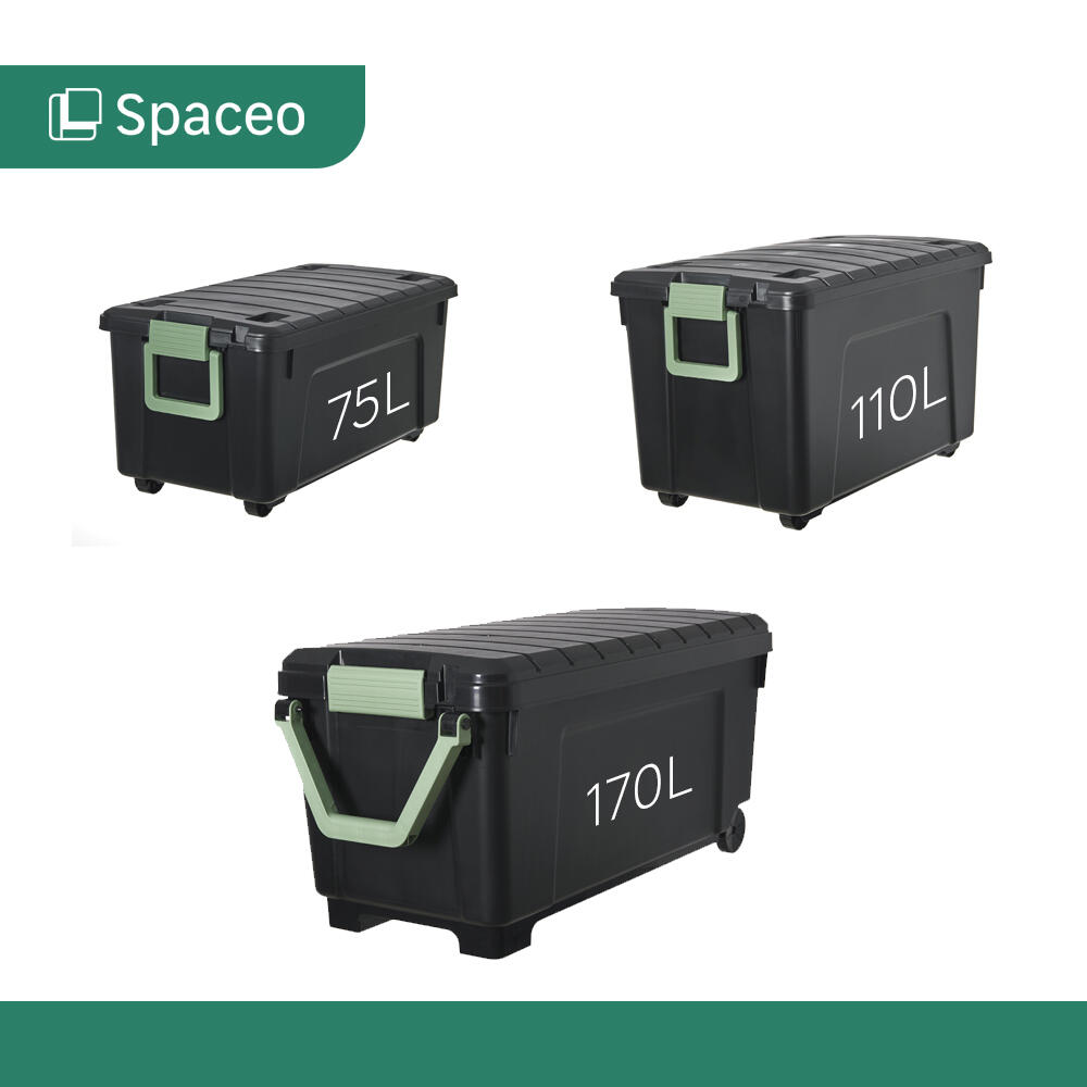 Caixa de arrumação com rodas PVC preto 75L 78x40x35 cm Spaceo - 7