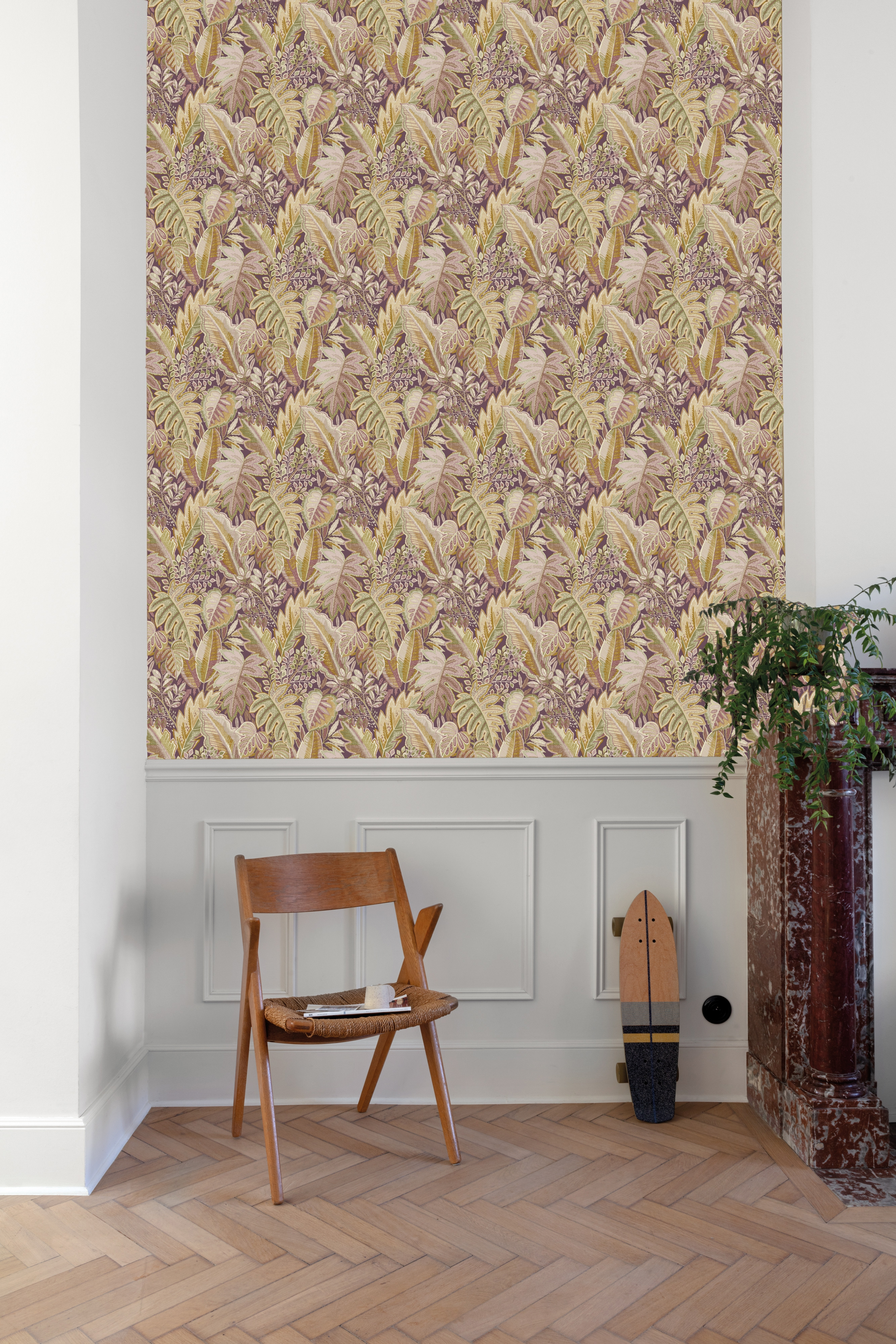 Papel pintado vinilo aplicación cola en pared geométrico lucrecia violeta grandeco 53cmx10.05m superlavable