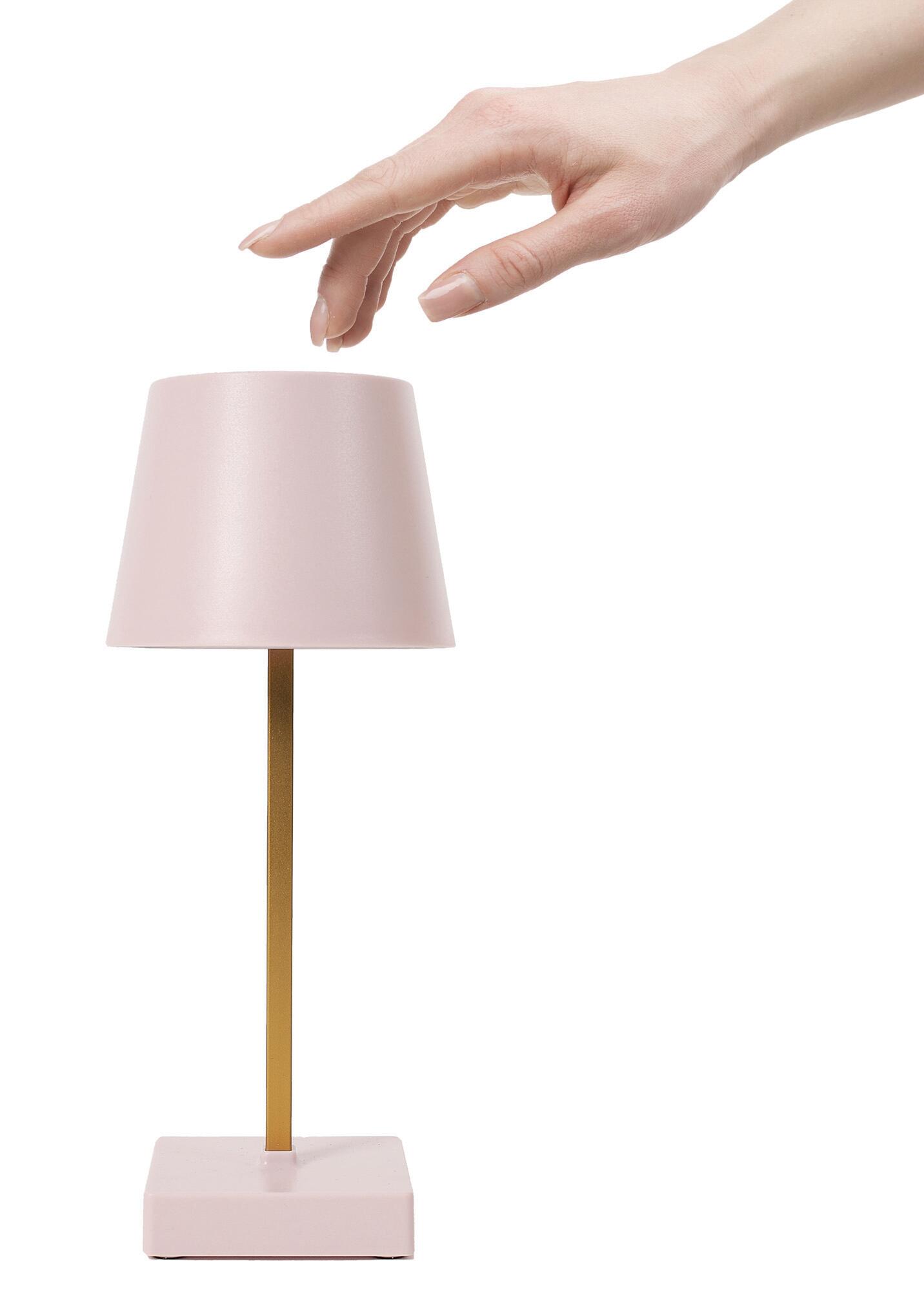 Lámpara de mesa táctil LED con control de la intensidad de la luz THE HOME DECO FACTORY con estructura rosa pantalla rosa luz cálida 3000K de pilas - 10