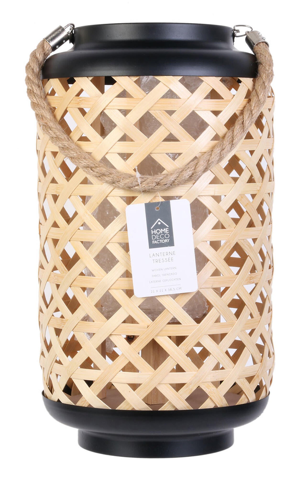 Farol decorativo bambú/negro para vela 21x38.5 cm - 3