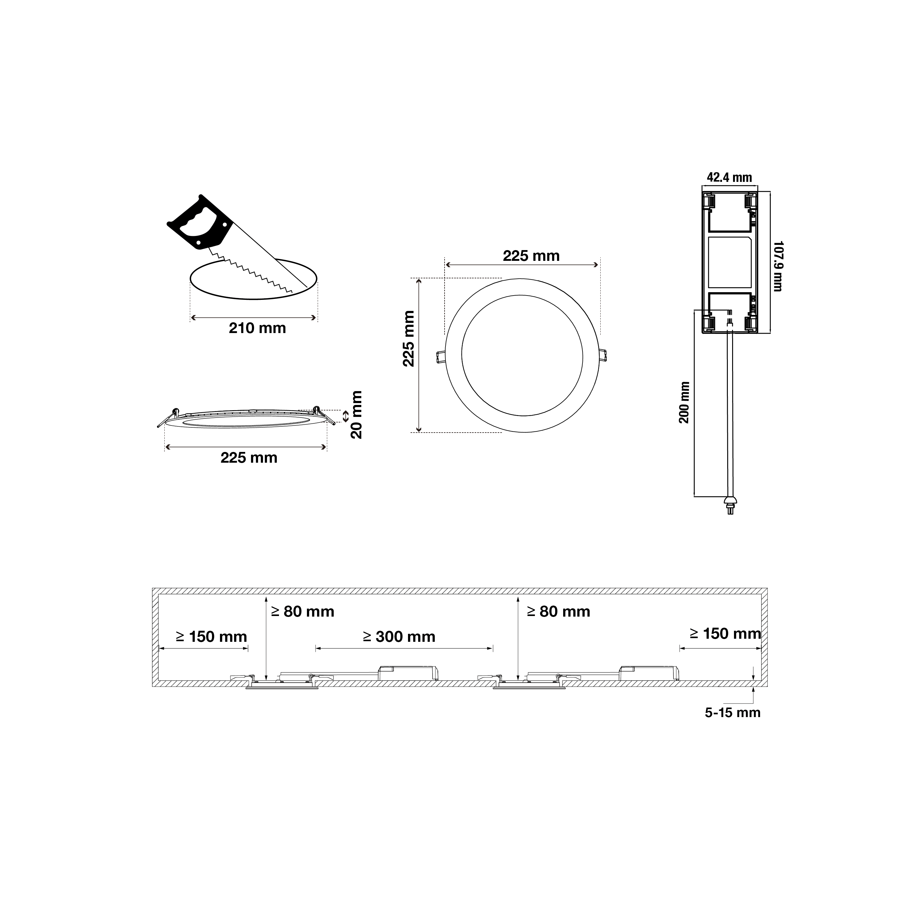 Pack de 2 downlight LED empotrable blanco redondo ø22.5 cm 1850 lm 14 W luz blanco neutro 4000K IP20 - Foco LED empotrado para techos - 4