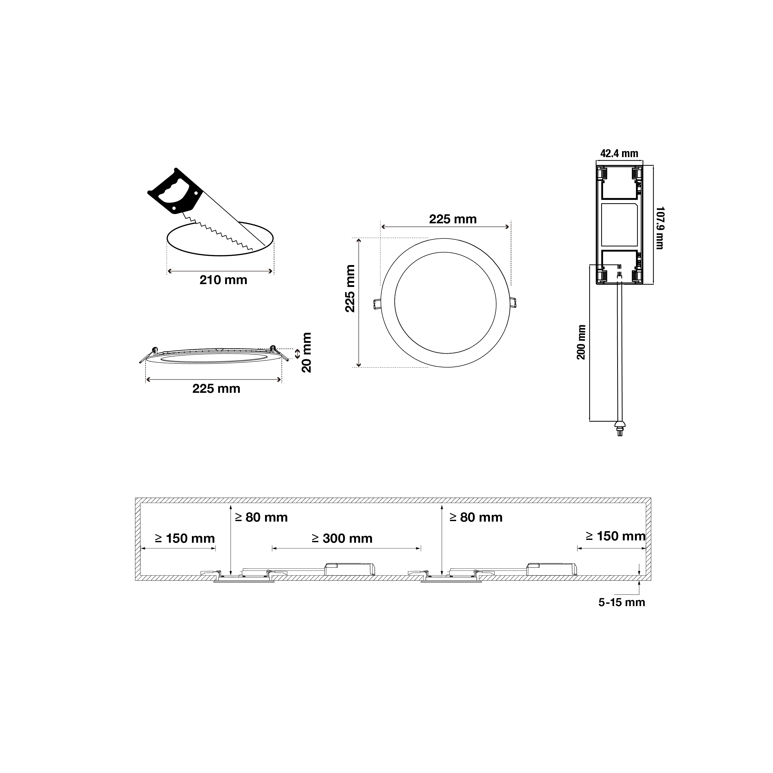 Pack de 2 downlight LED empotrable blanco redondo 11.3 lm 13 W luz blanco frío 6500K IP20 - Foco LED empotrado para techos - 6