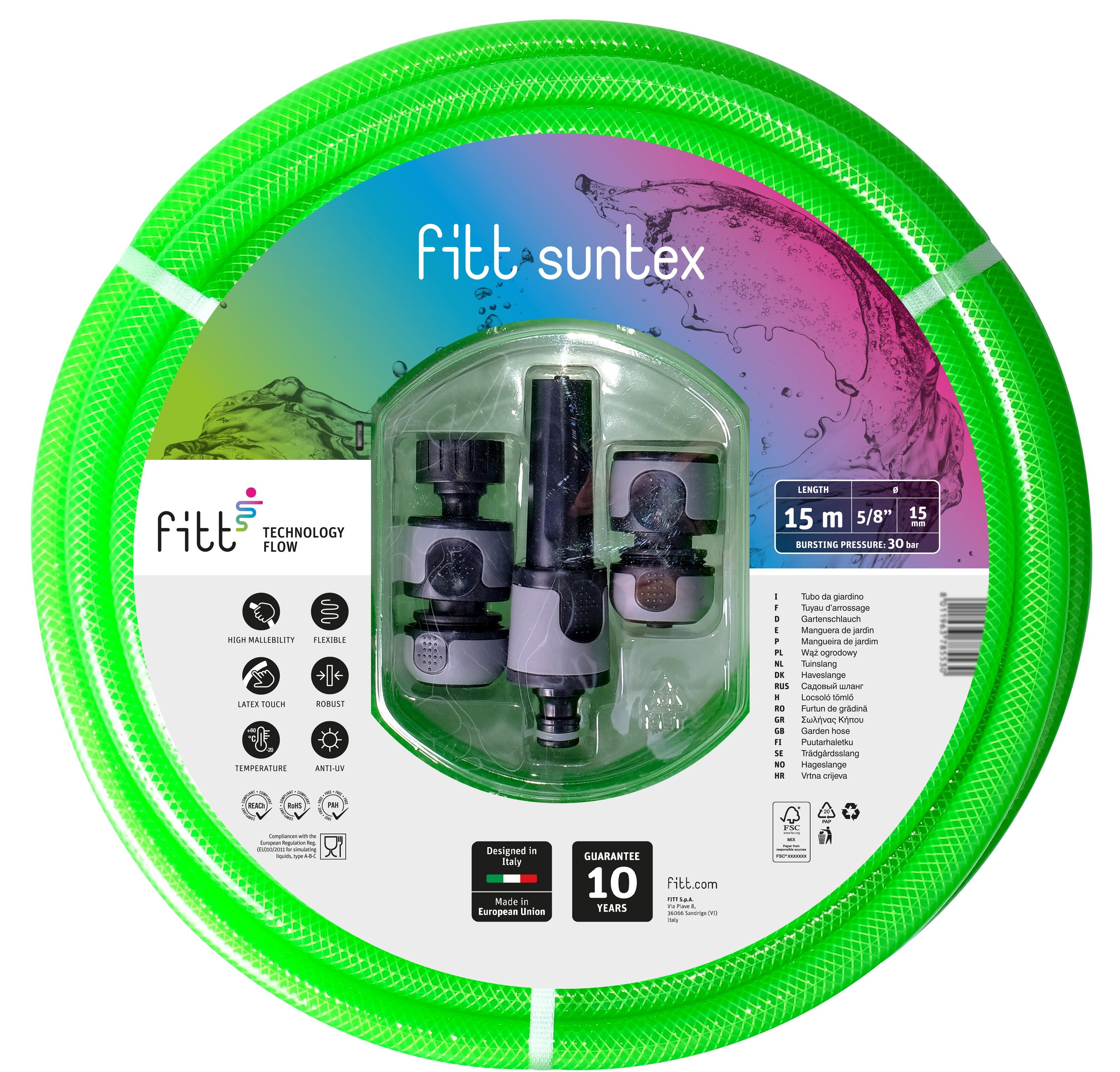 Manguera equipada suntex fitt de pvc de 15mm de ø y 15m de l.
