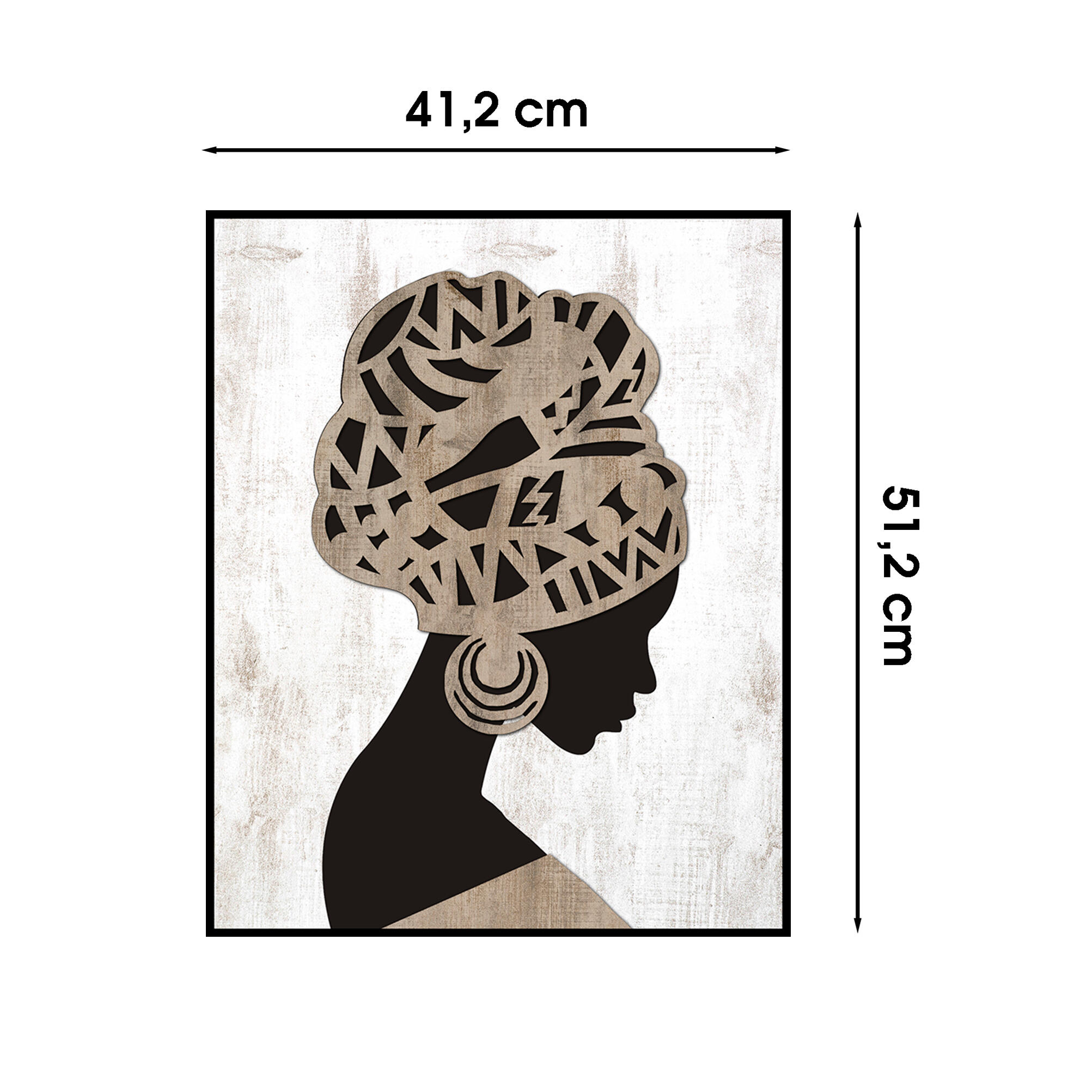 Cuadro pintura impresa enmarcada Personajes rectangular de 41 x 51 cm. MDF Figura Africana negro. Marco color Negro - 3