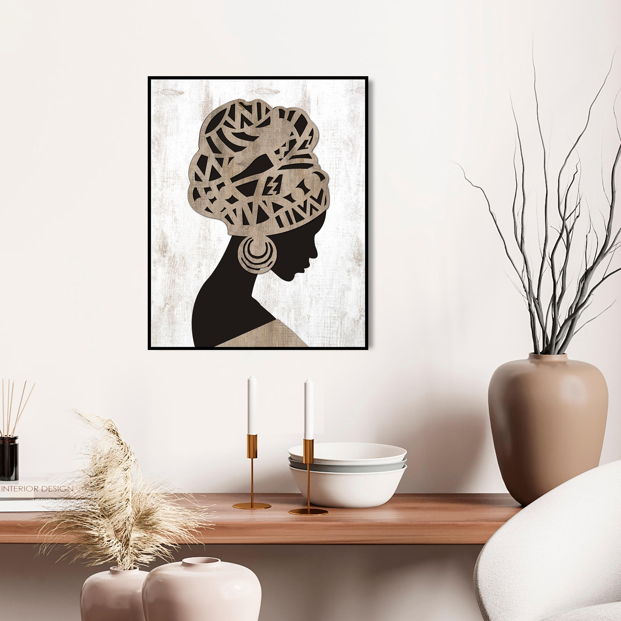 Cuadro con marco figura africana 41 cm x 51 cm