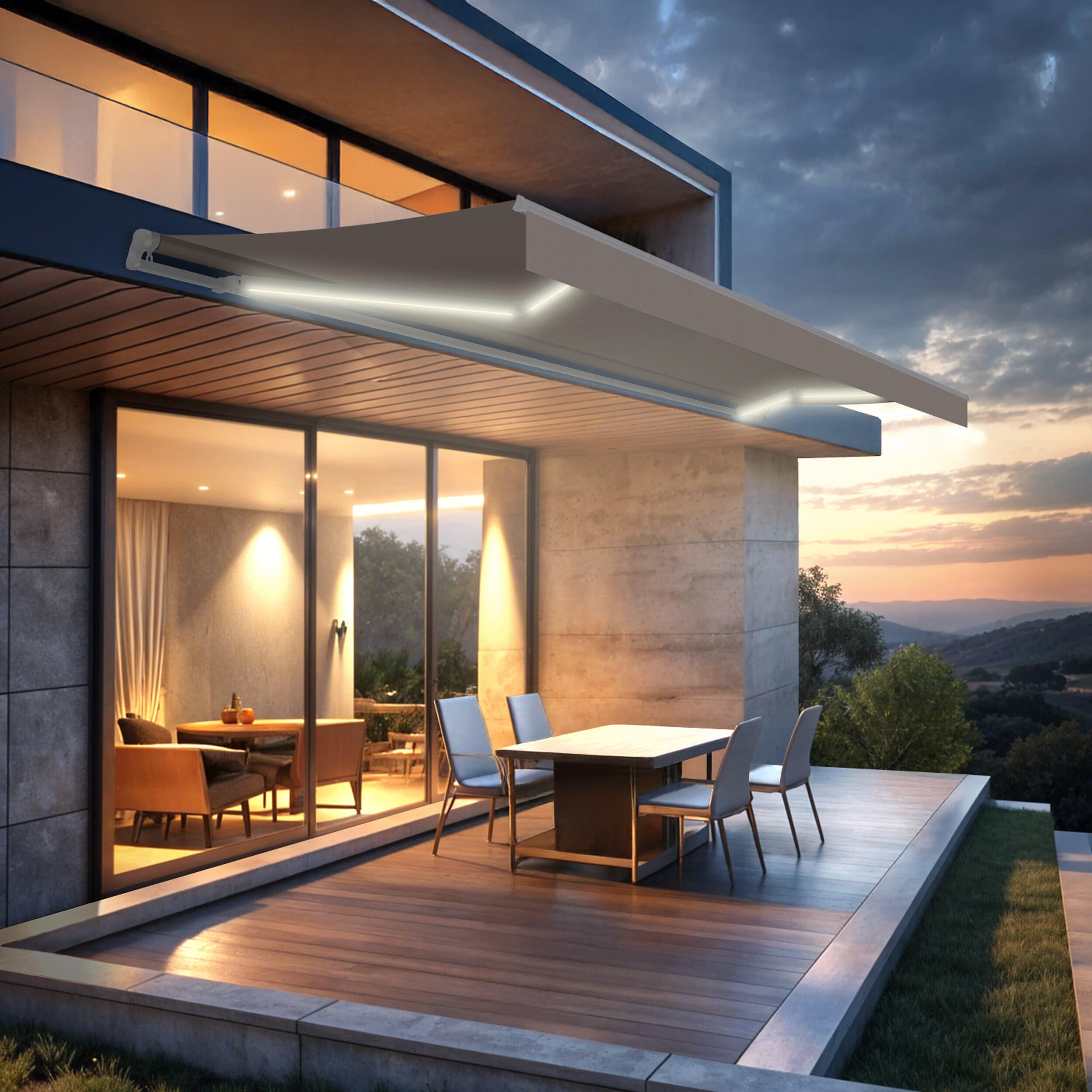 Toldo brazo extensible terraza Oasis manual LED blanco tela beige 4x2.5m - 3