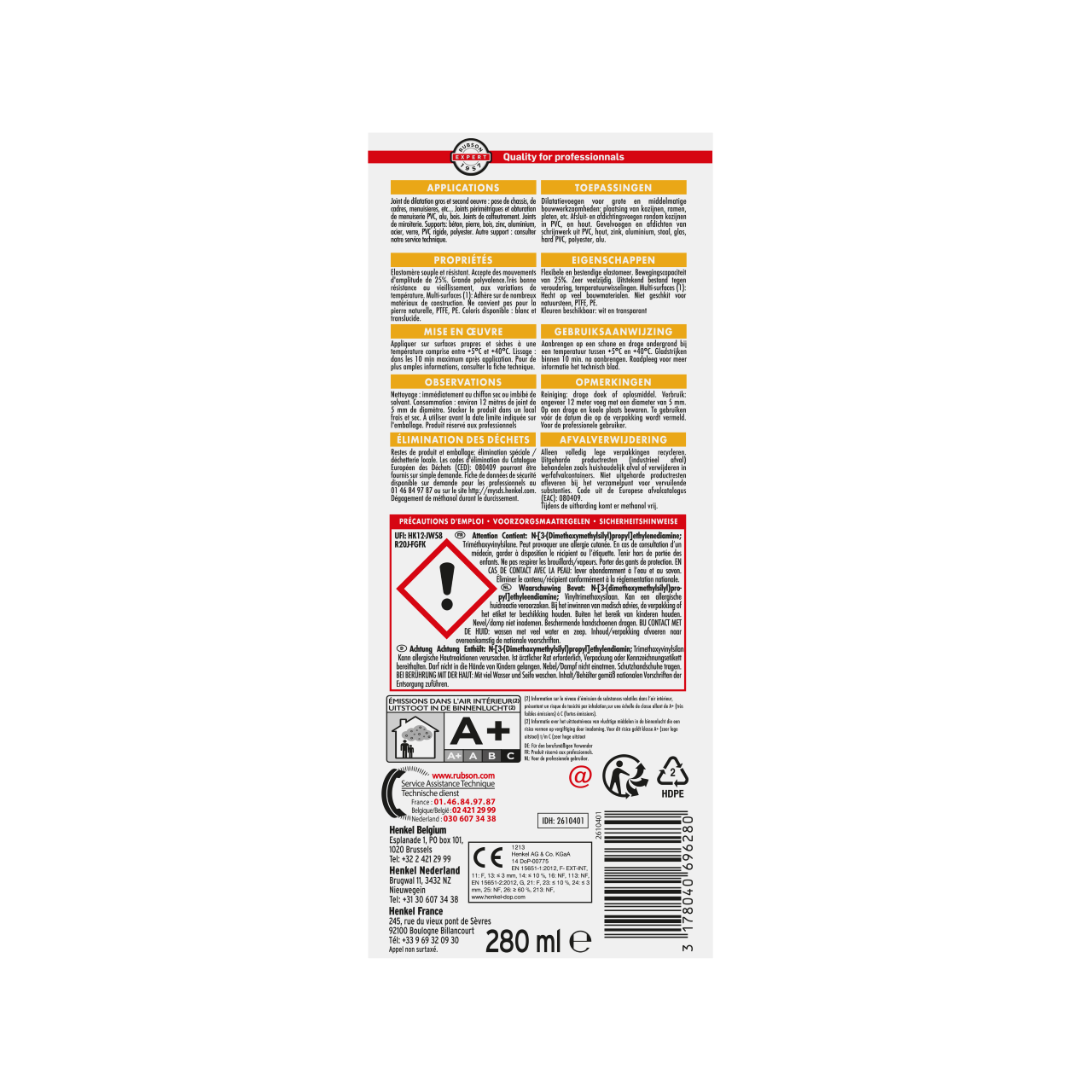 Silicone d'étanchéité Sb bâtiment RUBSON blanc, 280 ml - 2