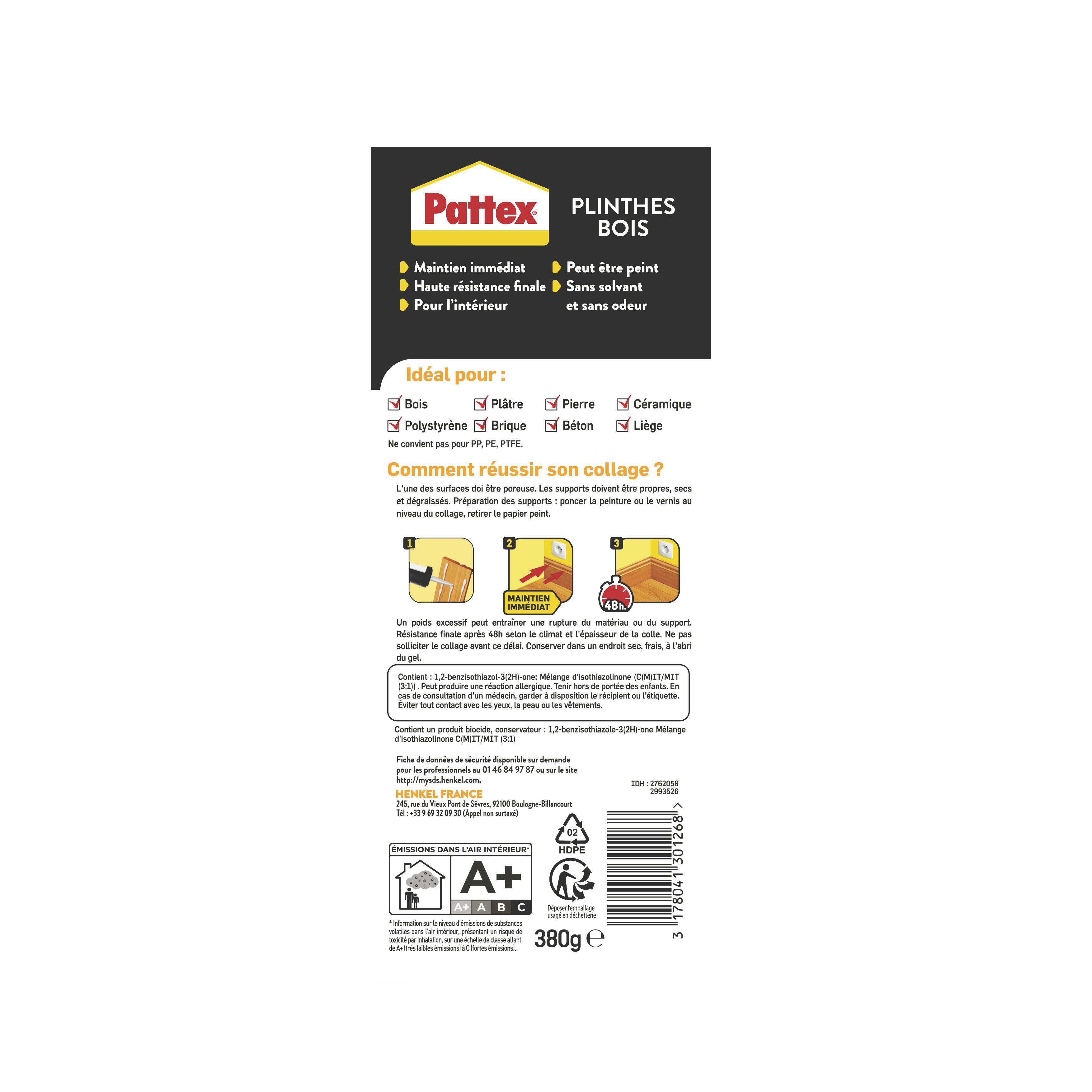 Colle de fixation pâte acrylique Fixation plinthes PATTEX, 380 g blanc - 7