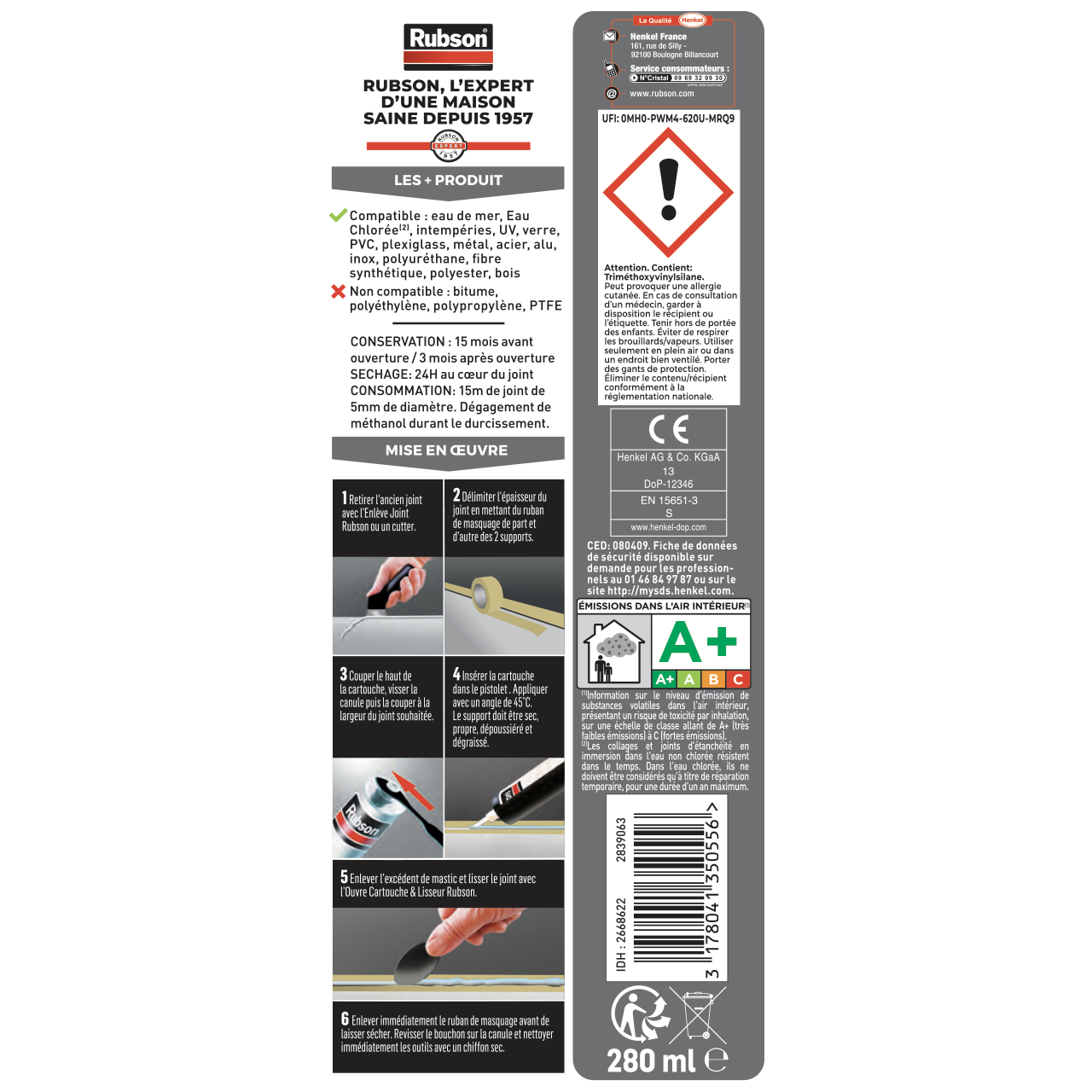 Mastic d'étanchéité Spécial piscine RUBSON transparent, 280 ml - 7