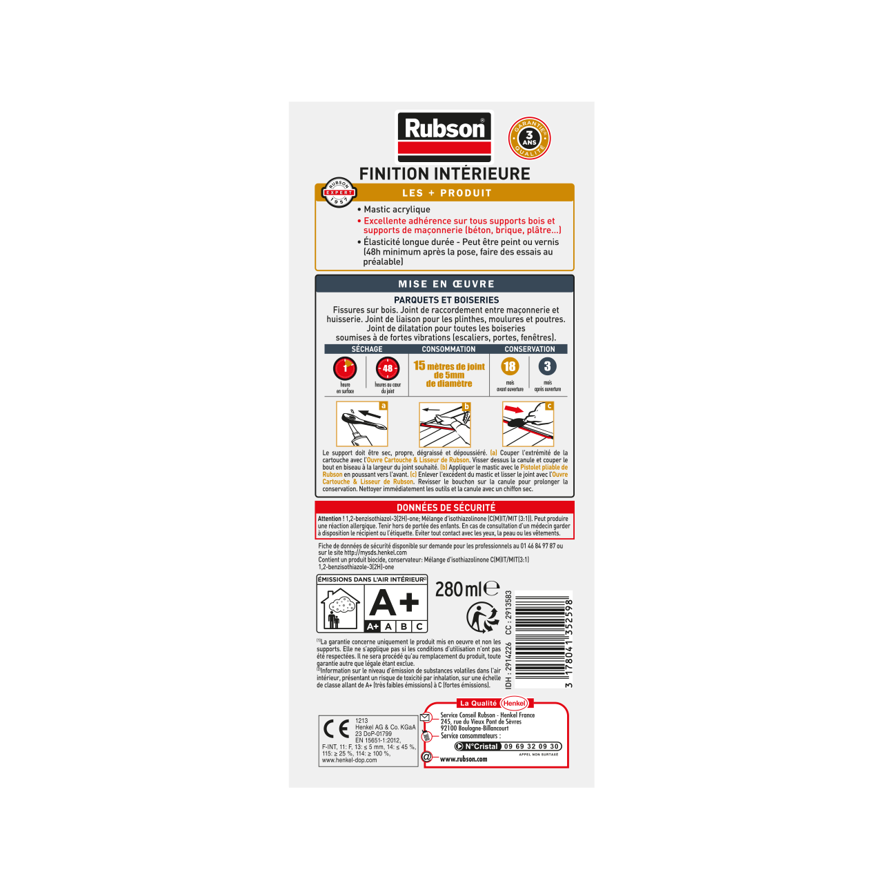 Mastic pour raccordement Bois et parquet RUBSON gris foncé, 280 ml - 6