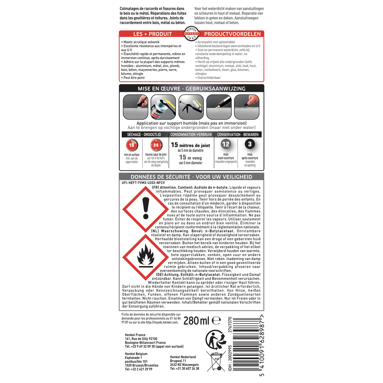 Mastic d'étanchéité Spécial anti fuites RUBSON transparent, 280 ml - 5