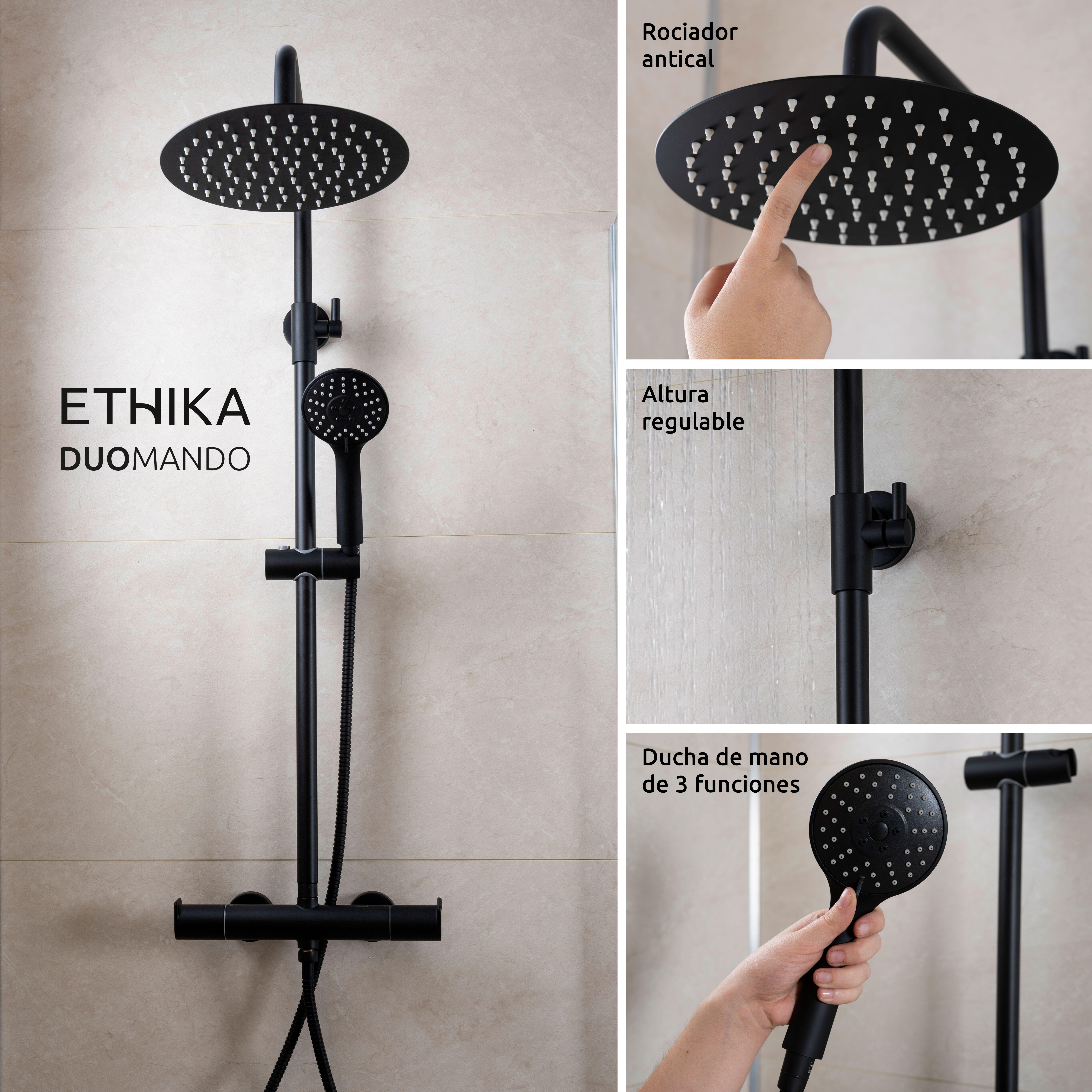 Columna de ducha monomando STROHM TEKA Ethika negro - 10
