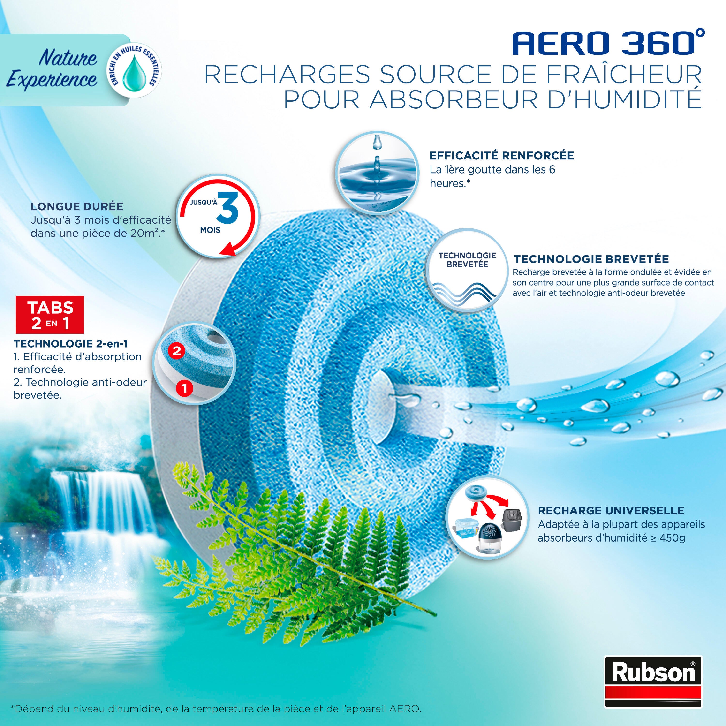 Lot de 4 recharges tablette absorbeur d'humidité RUBSON Aéro 360° vanille 20 m² - 3