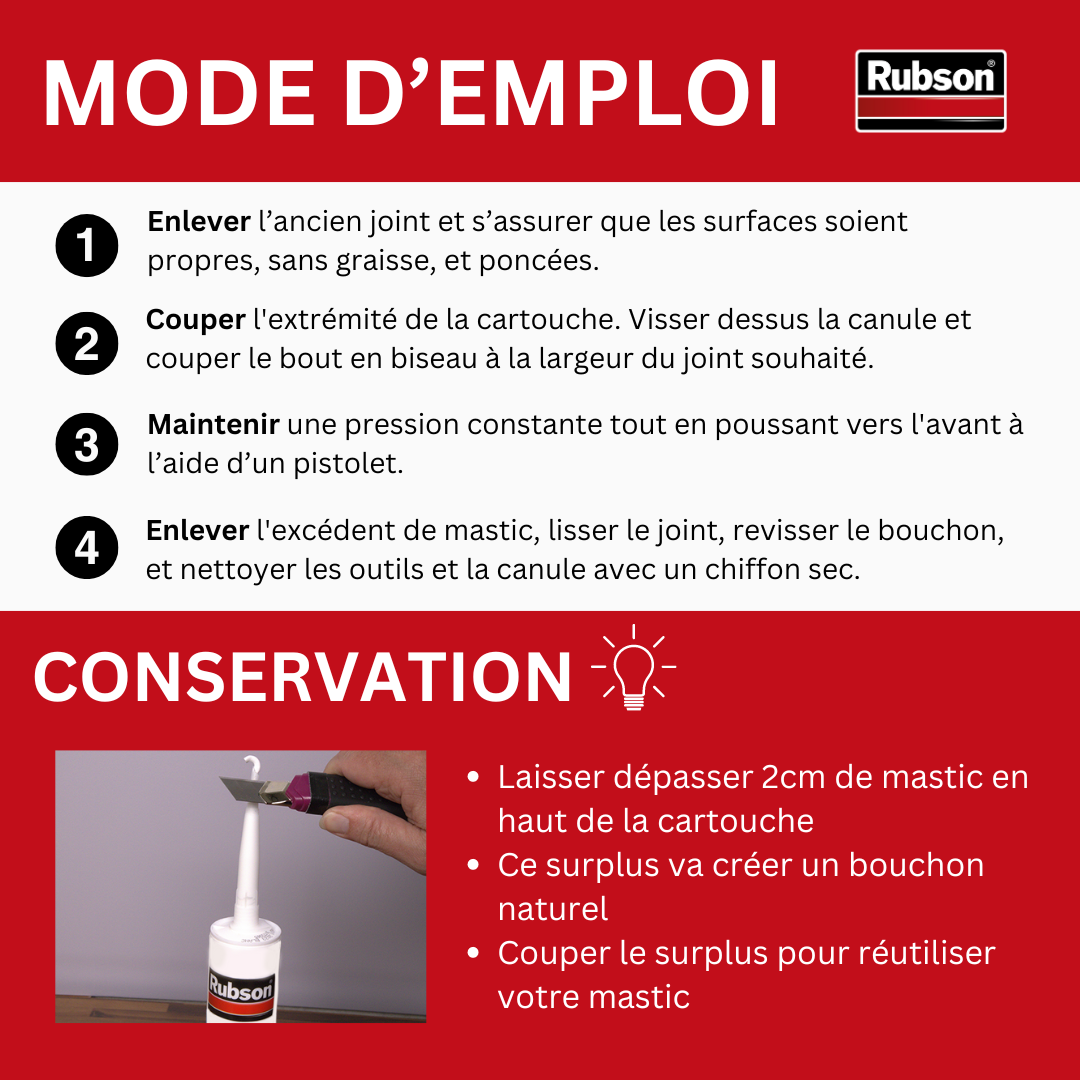 Mastic d'étanchéité Sa2 sanitaire RUBSON blanc 280ml - 6