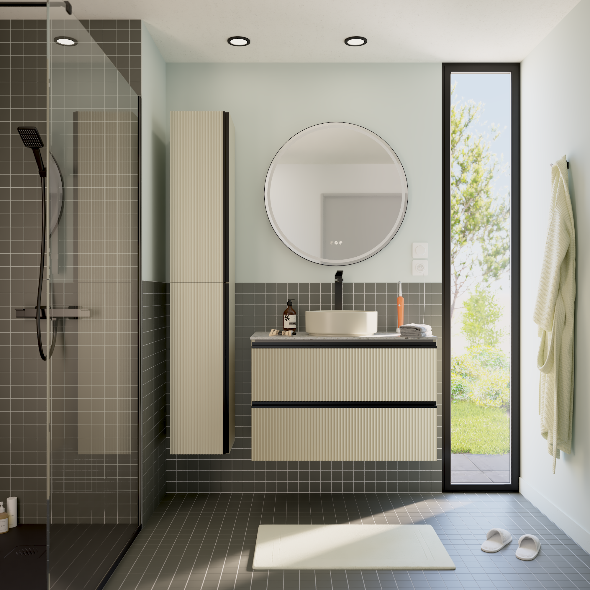 Colonne l.30 x H.173 x P.35 cm beige rainuré Studio - 2