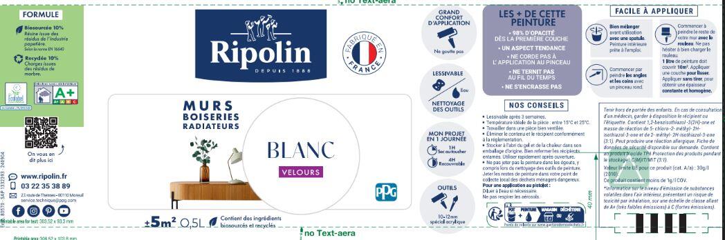 Peinture mur, boiserie, radiateur blanc velours RIPOLIN , 0.5L - 6