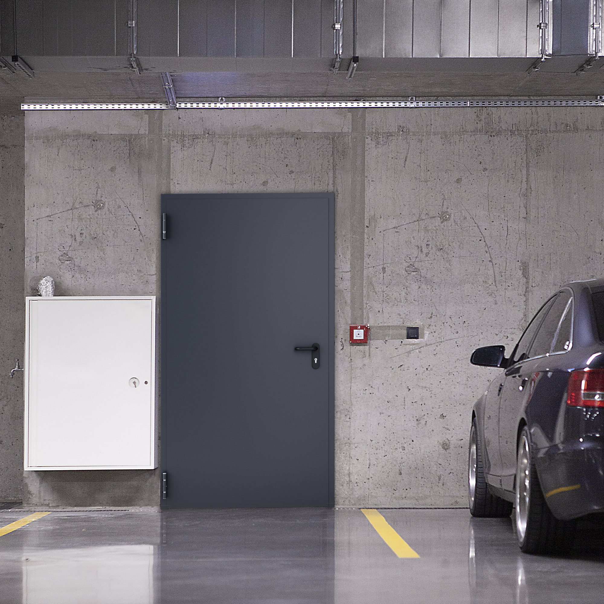 Szarość, biel i antracyt w nowoczesnym wydaniu w drzwiach przeciwpożarowych od marki Wiśniowski
 - 1