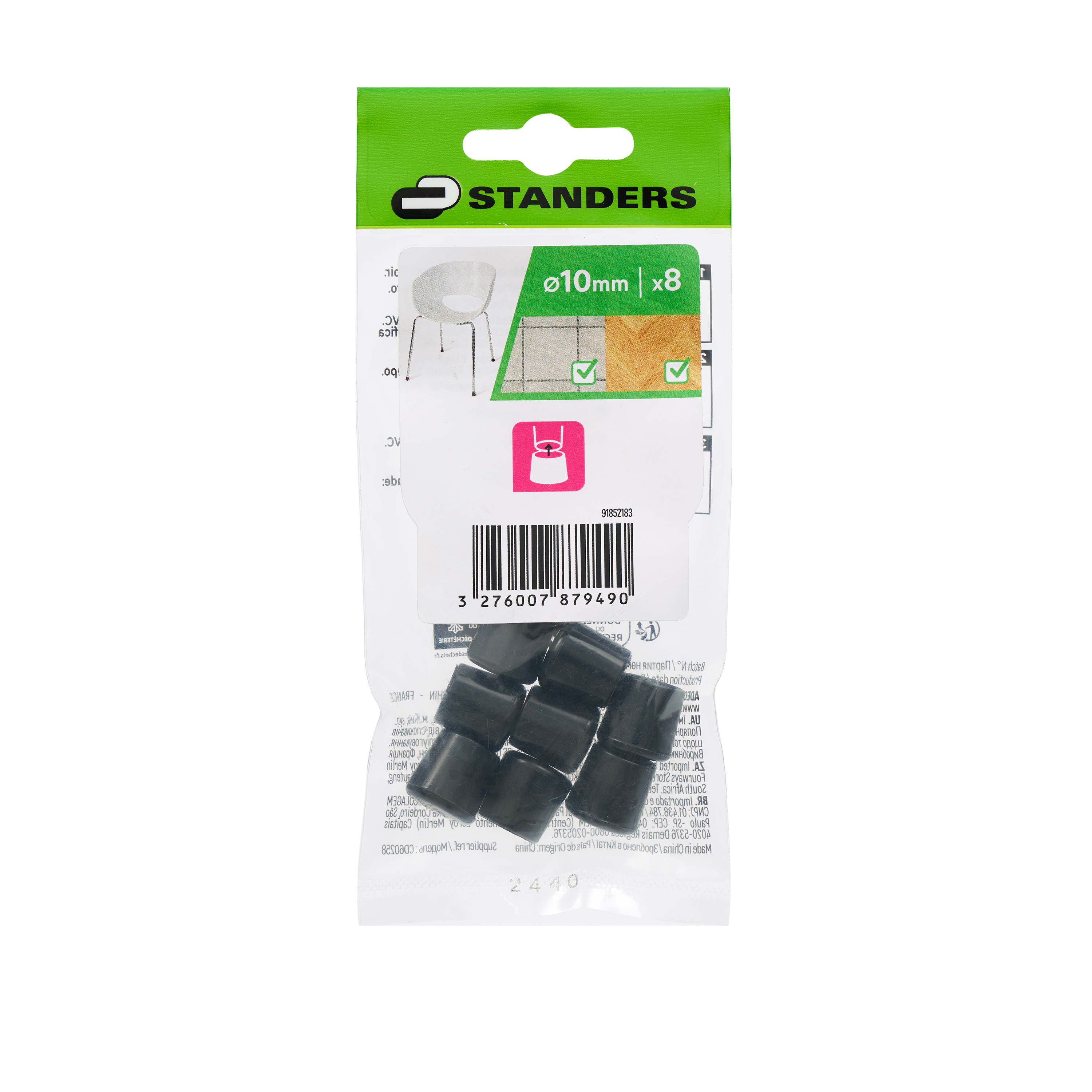 8 contera redondas STANDERS de pvc negro de ø 10 mm - 9
