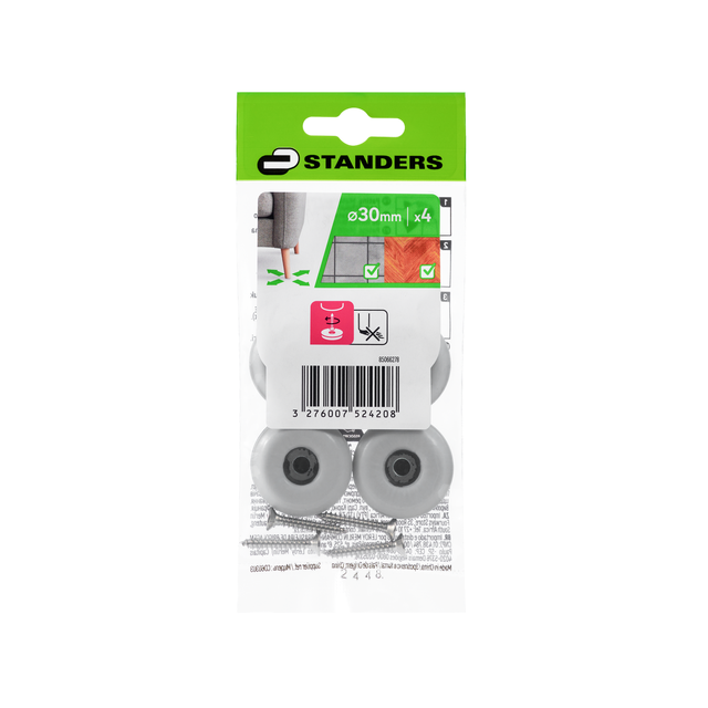 Juego de 4 patines redondos STANDERS de PTFE gris ø 30 mm