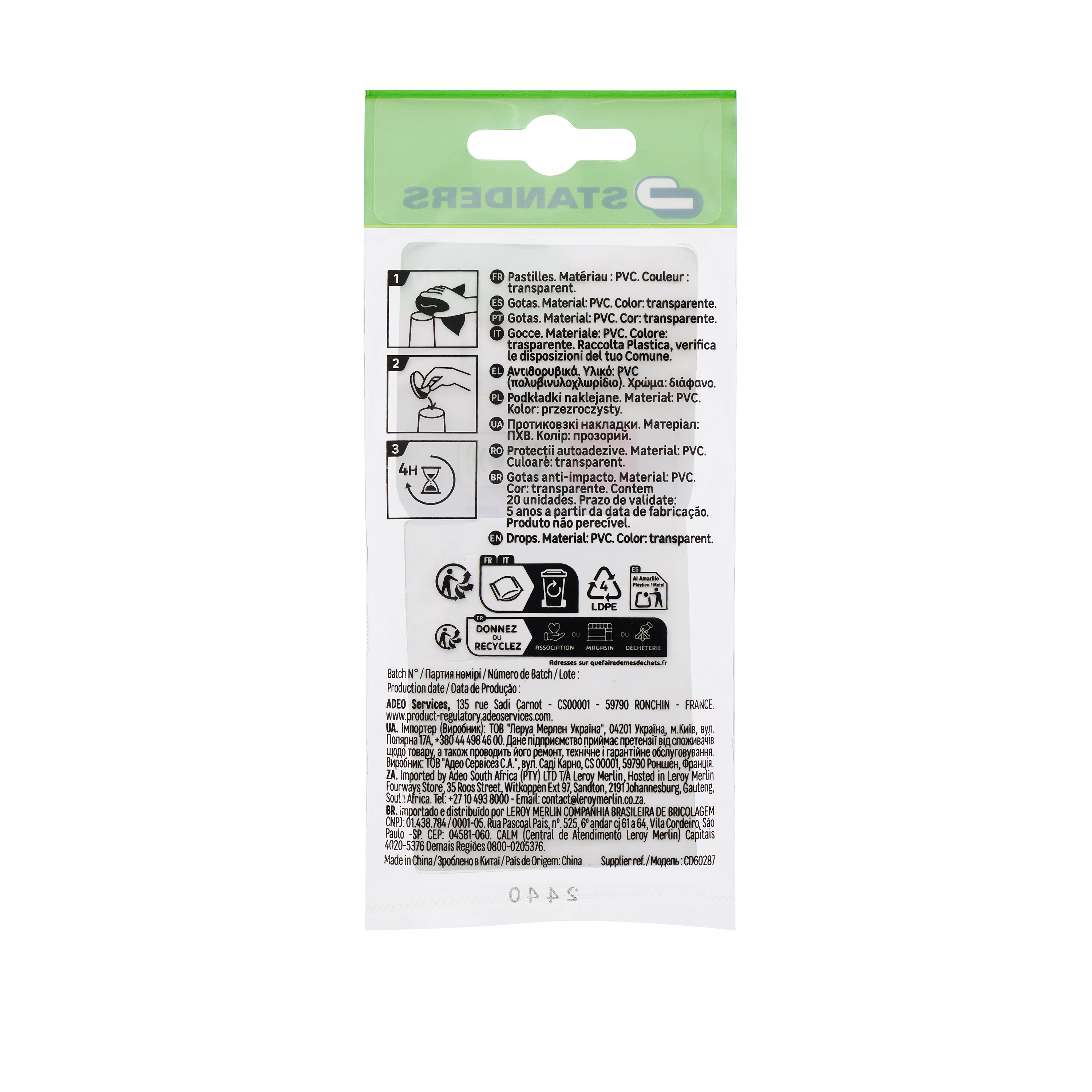 20 Gotas adesivas13x13 mm transparente Standers - 6