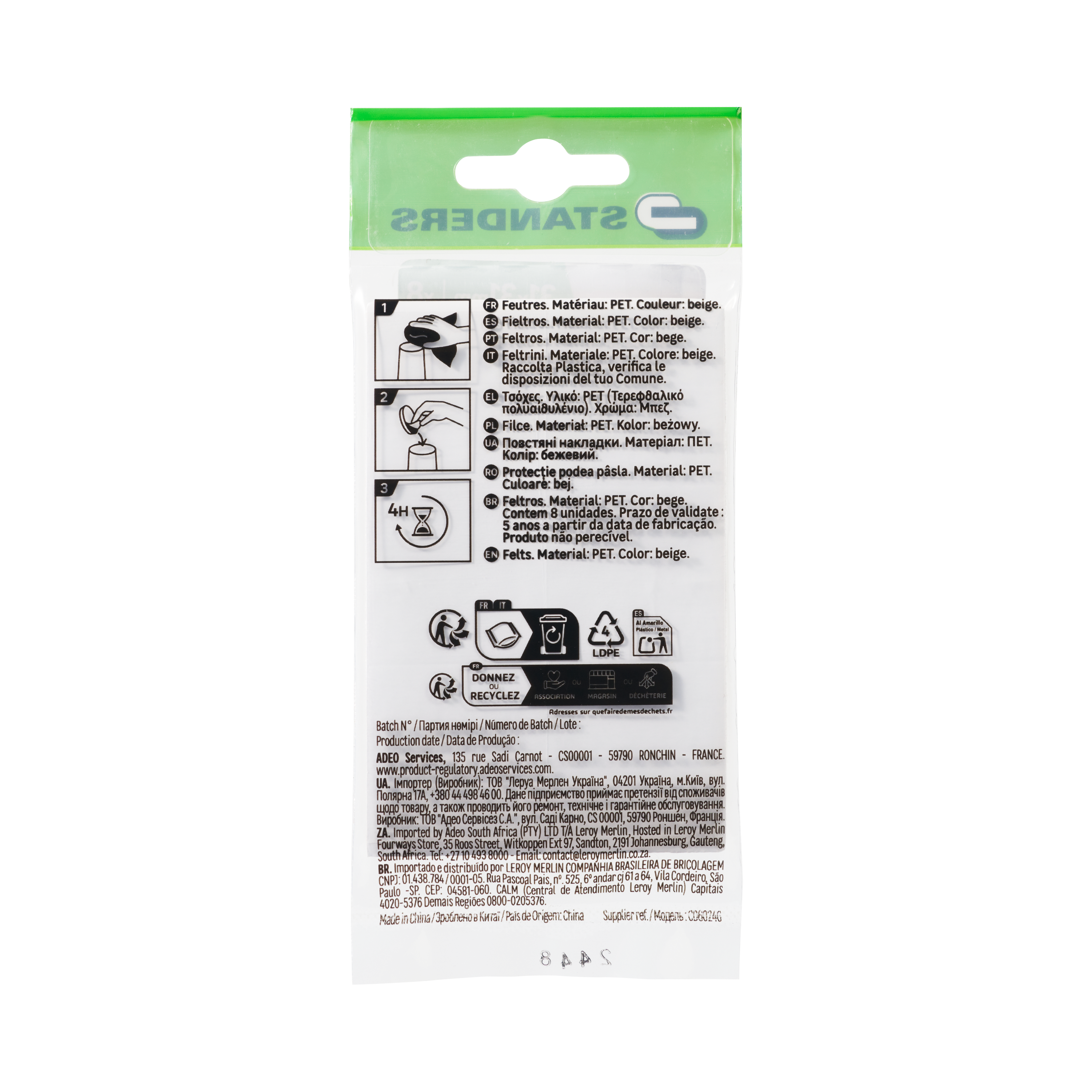 Podkładki filcowe samoprzylepne 31 x 31 mm 8 szt. Standers - 8