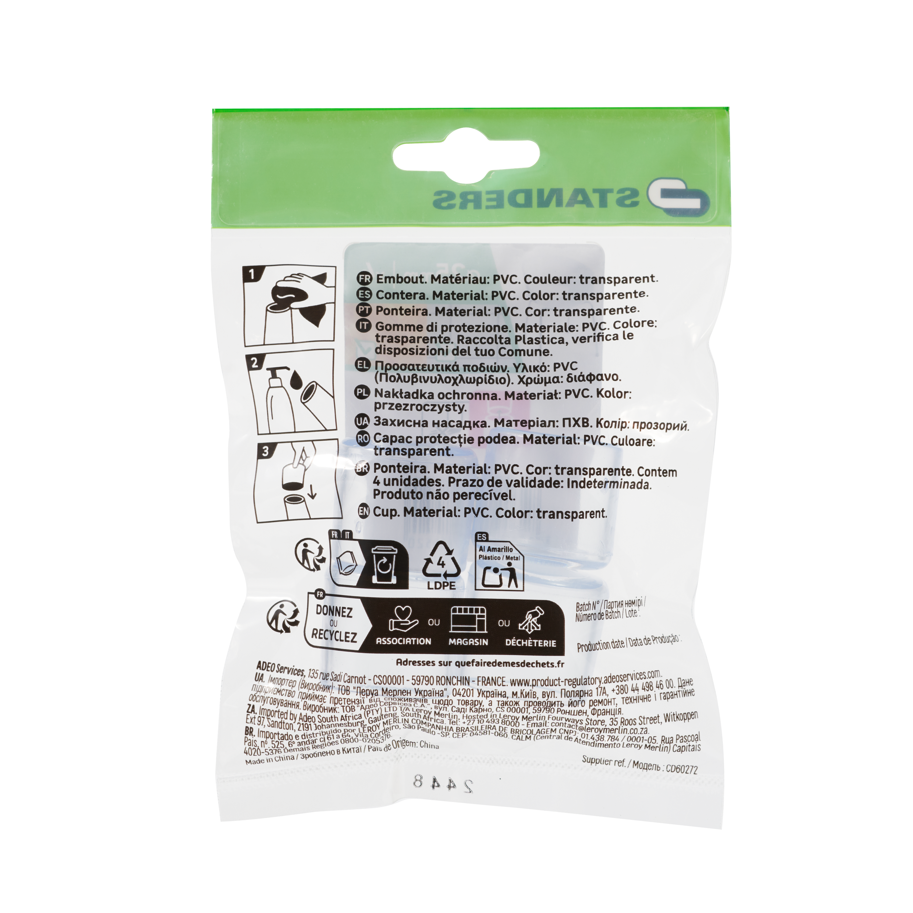 4 contera redondas STANDERS de pvc transparente ø 25 mm - 2