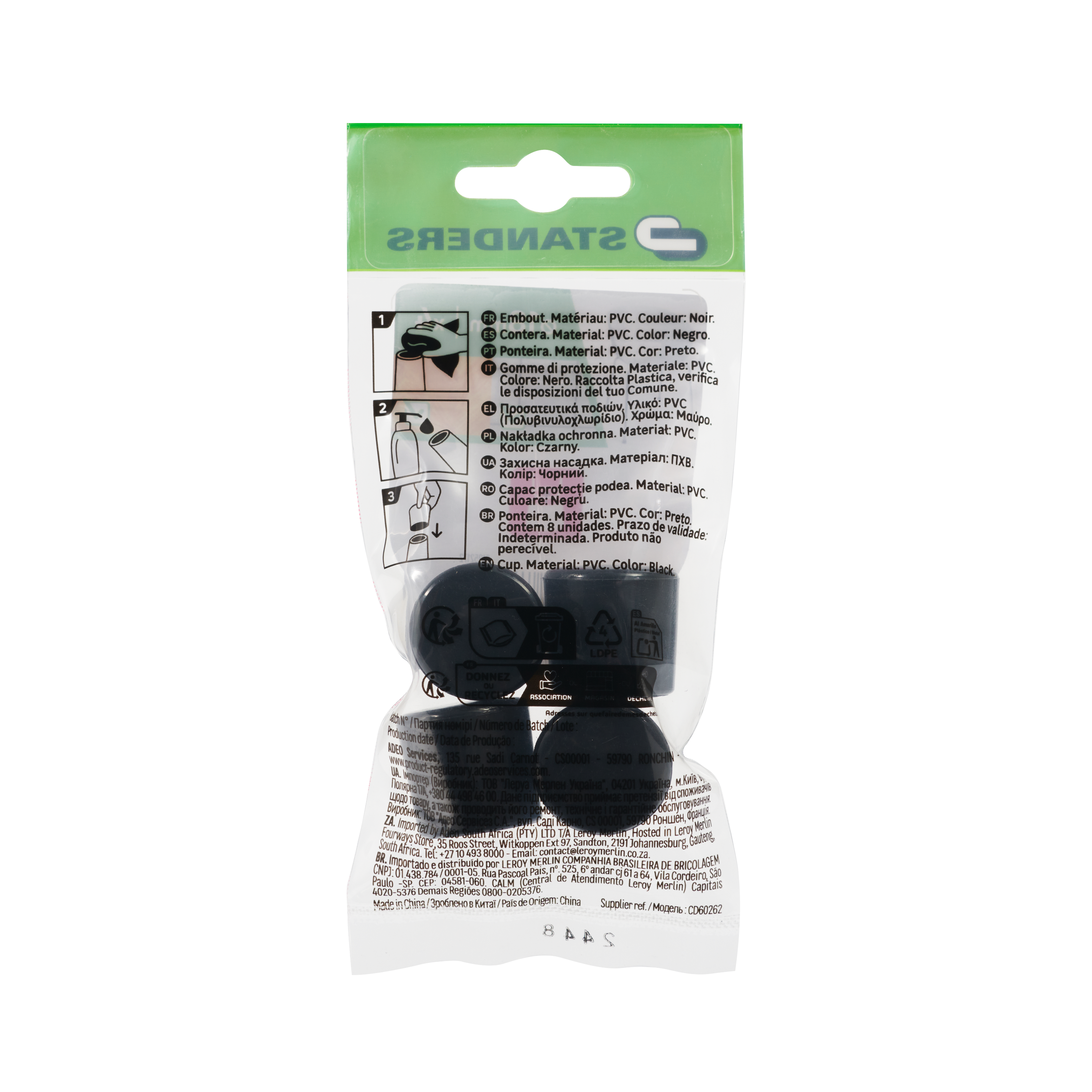 4 contera redondas STANDERS de pvc negro de ø 18 mm - 2