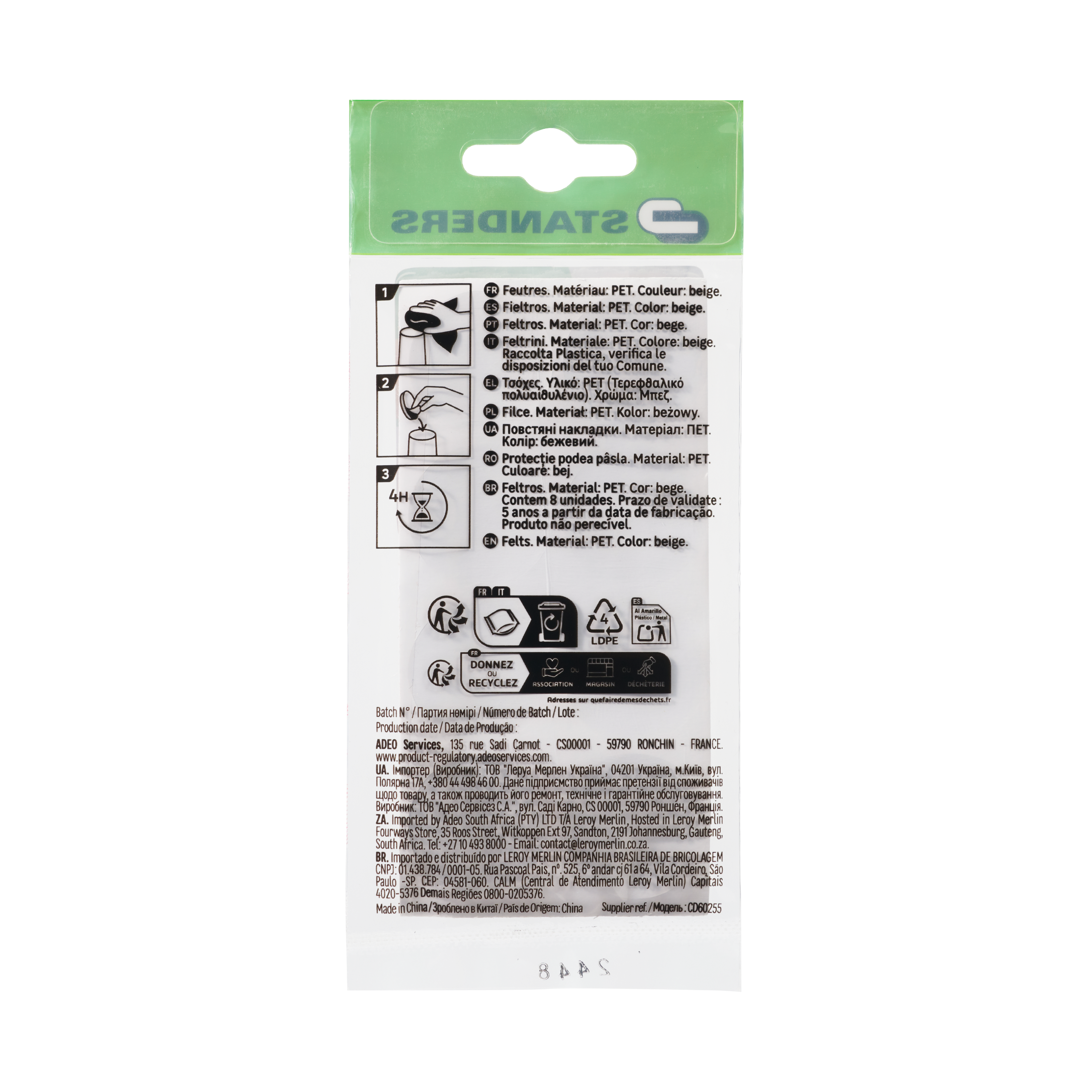 8 patín redondos STANDERS de fieltro beige ø 25 mm - 10